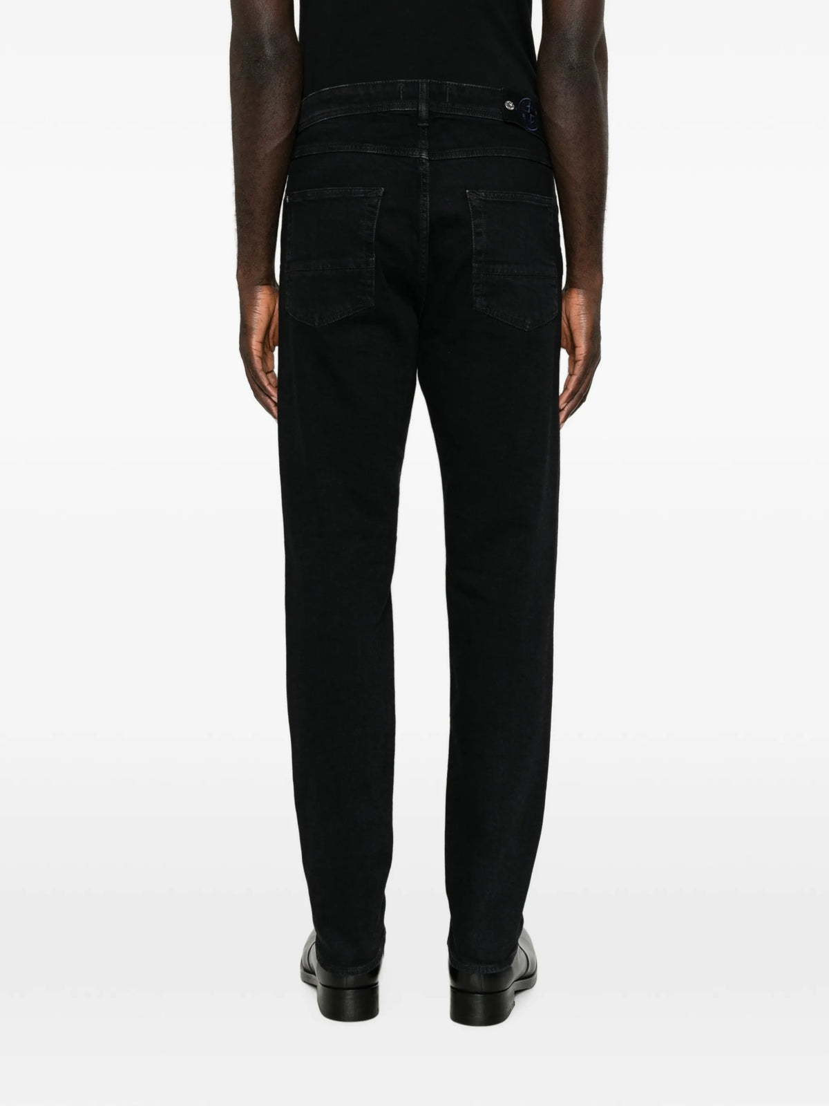 J100007 stretch black denim-rinsed slim-fit five-pocket jeans