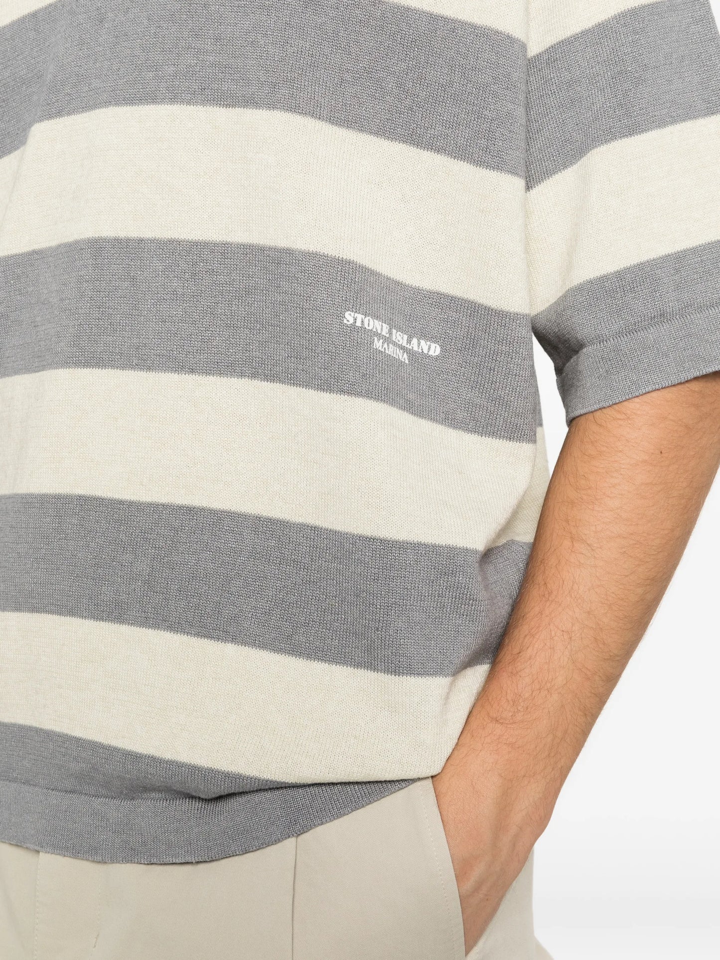 striped knit polo shirt