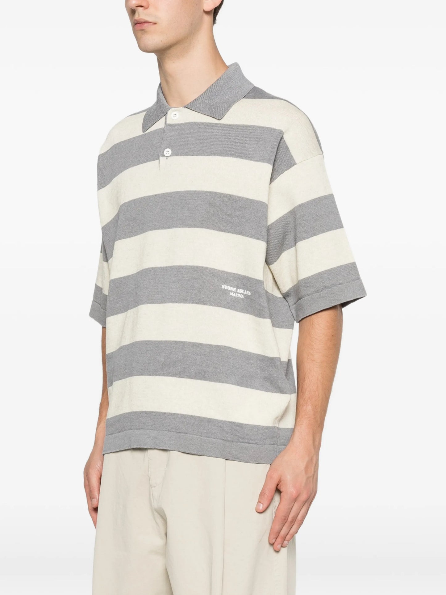striped knit polo shirt