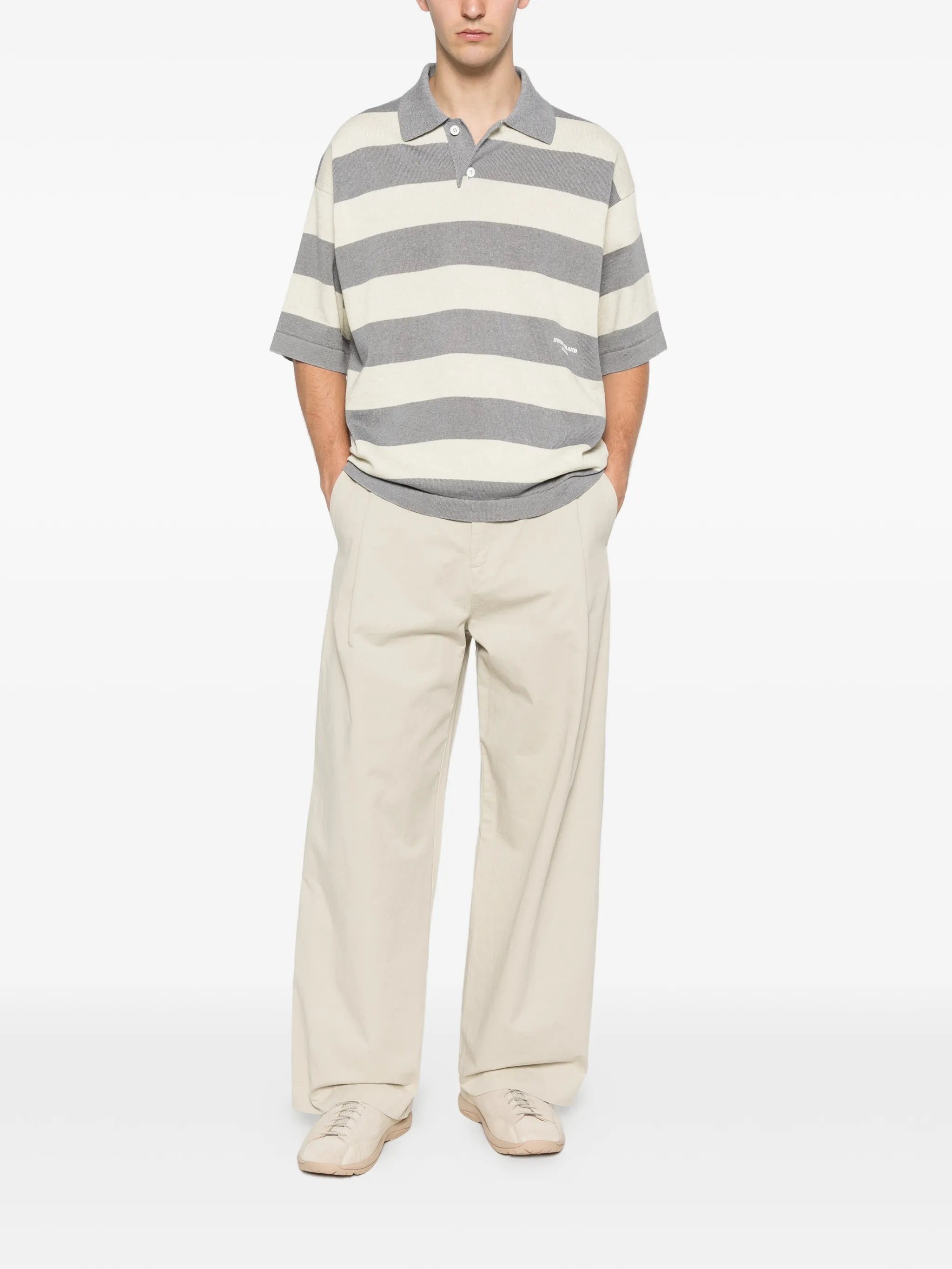 striped knit polo shirt