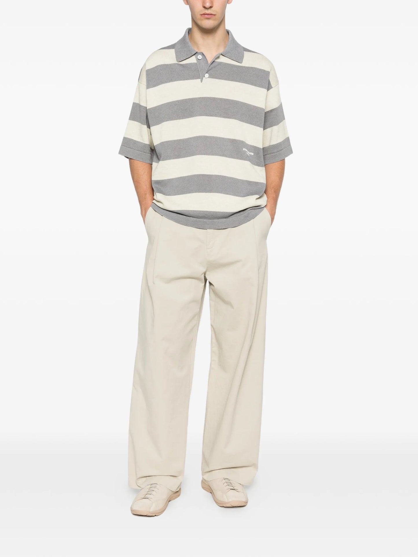 striped knit polo shirt