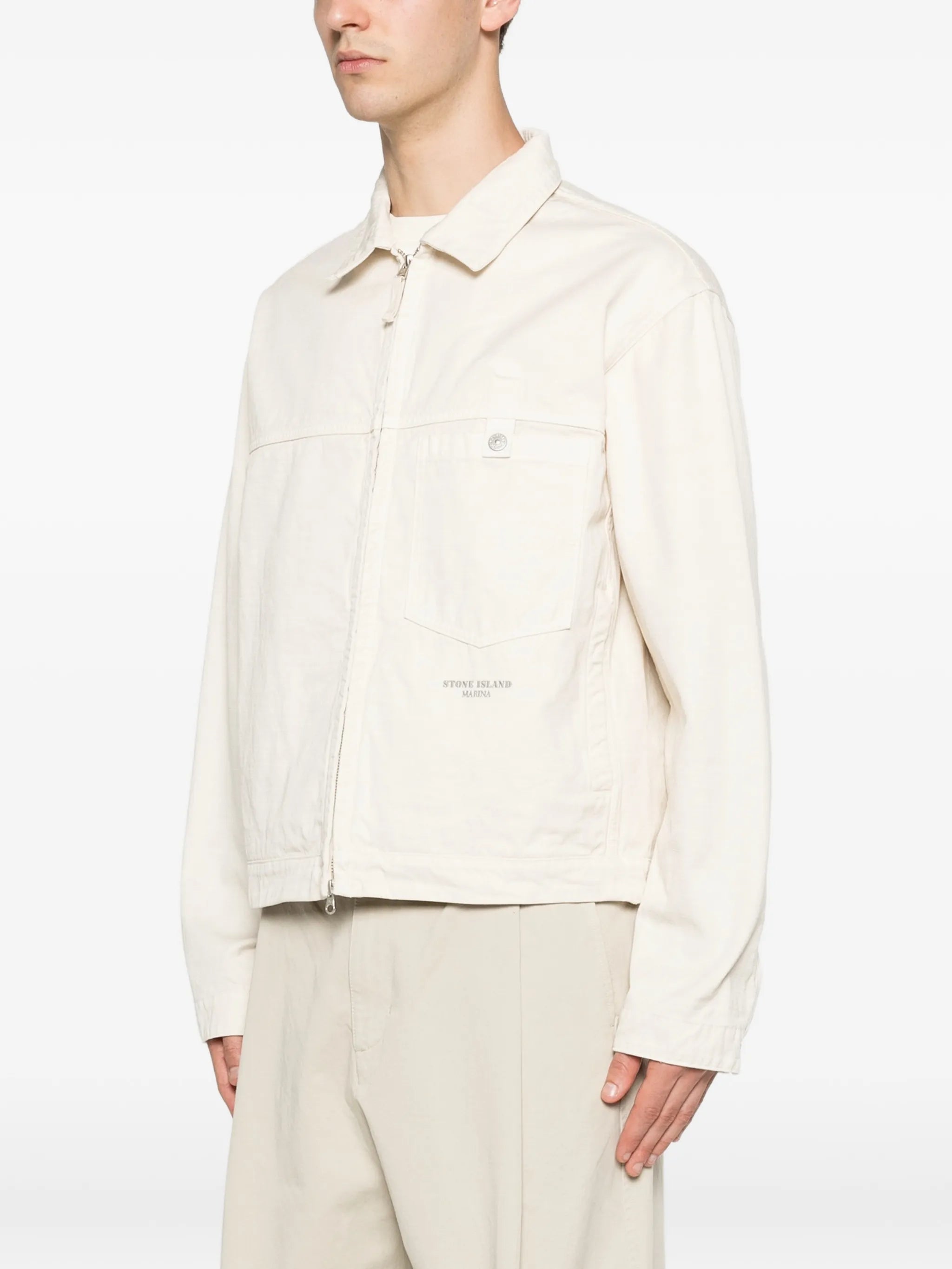 logo-embroidered shirt jacket