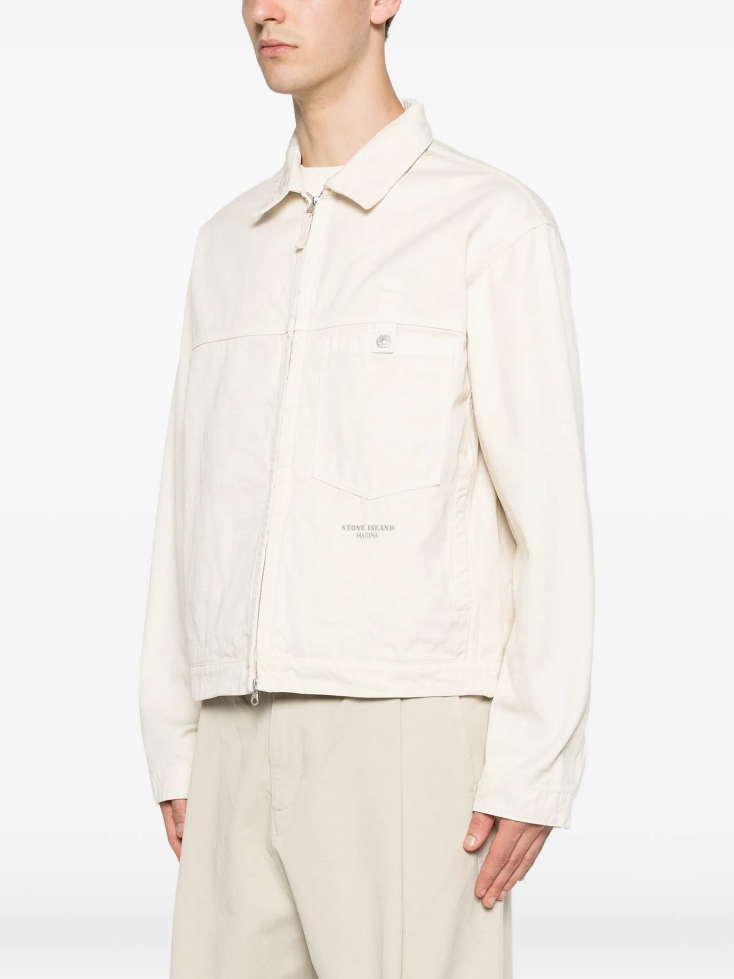 logo-embroidered shirt jacket