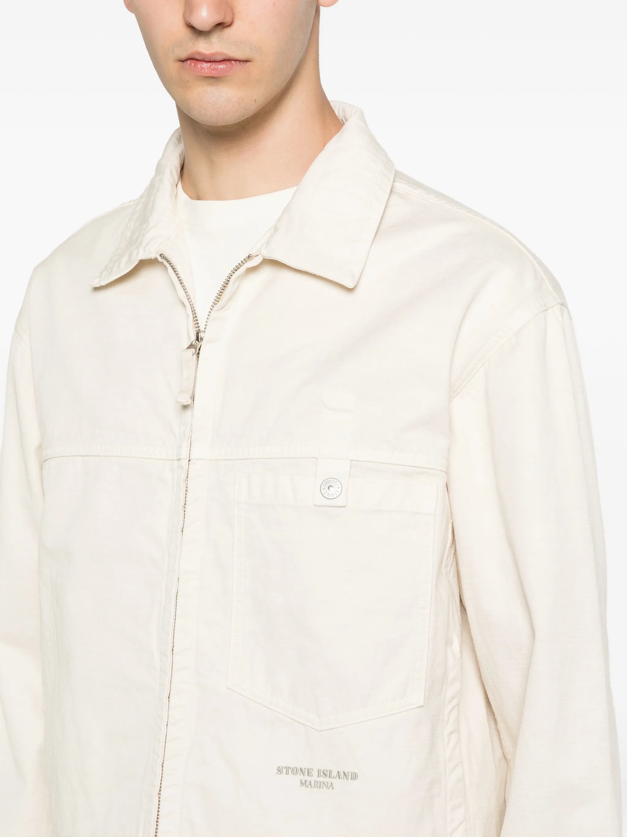 logo-embroidered shirt jacket