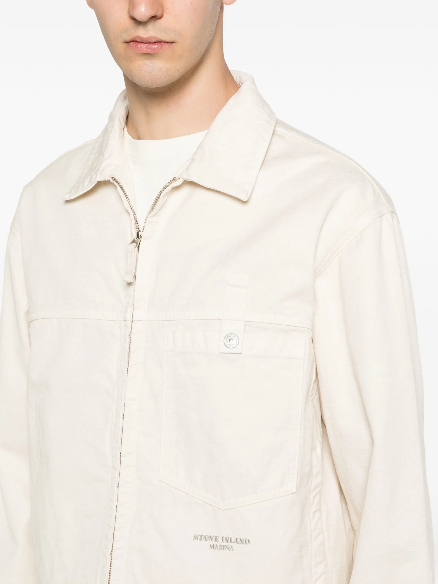 logo-embroidered shirt jacket
