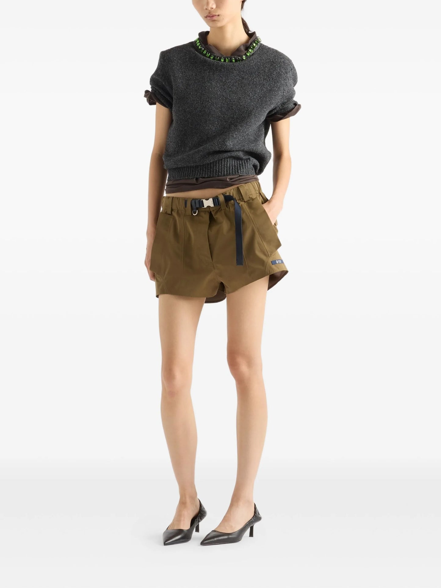 crystal-embellished short-sleeve sweater