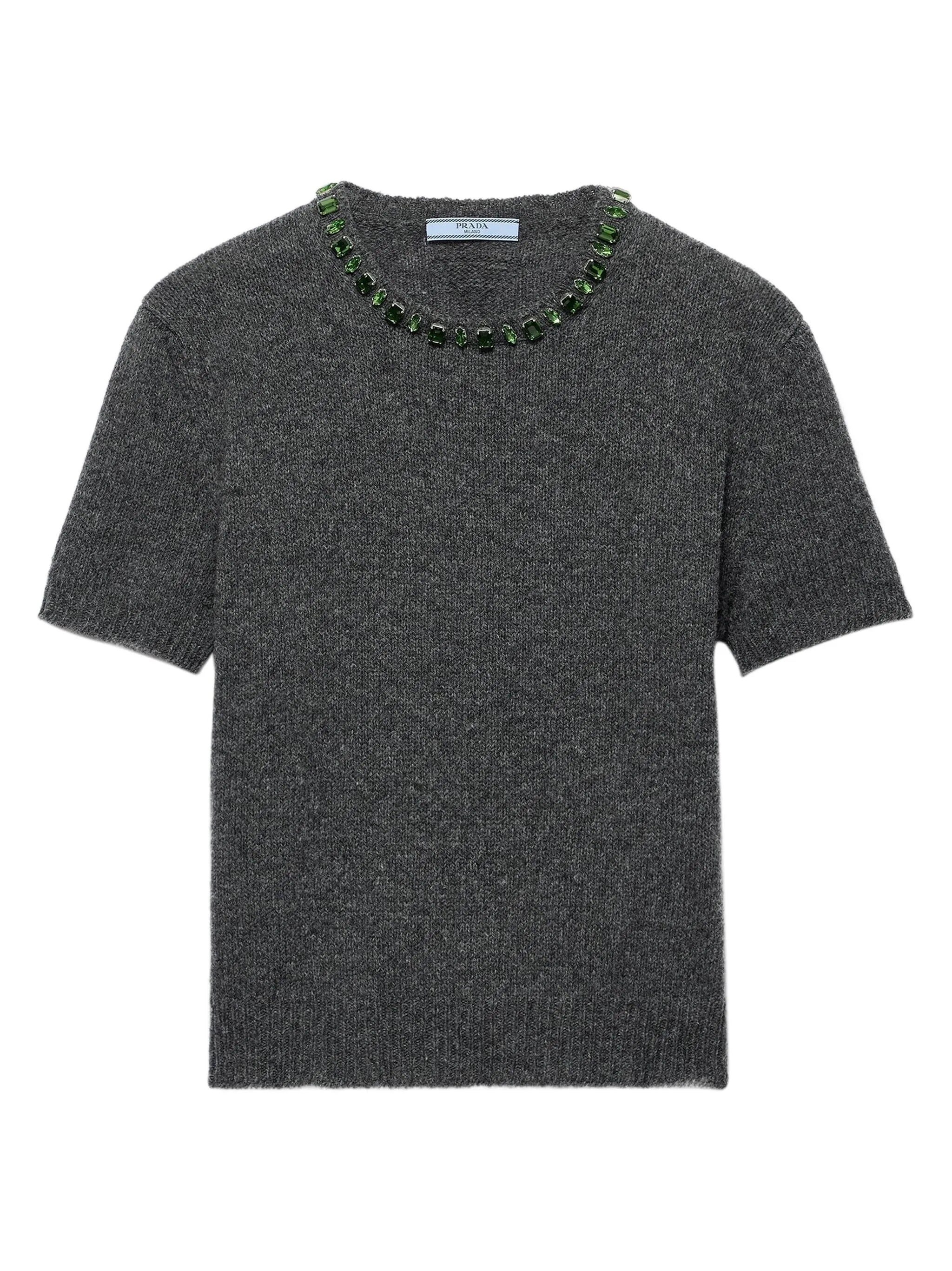 crystal-embellished short-sleeve sweater