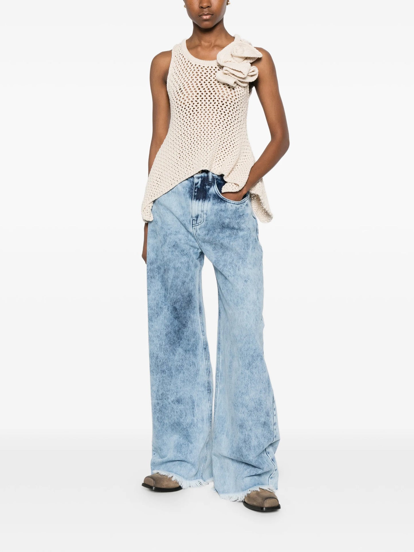 flower asymmetric knit top