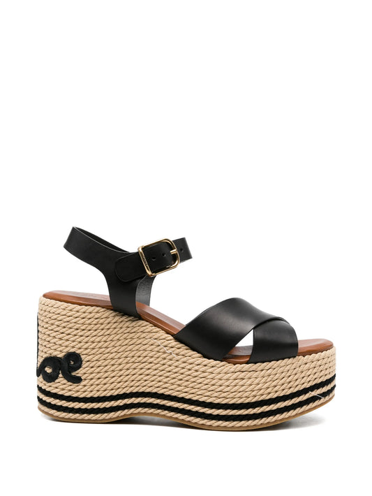 logo-embroidered platform wedge sandals