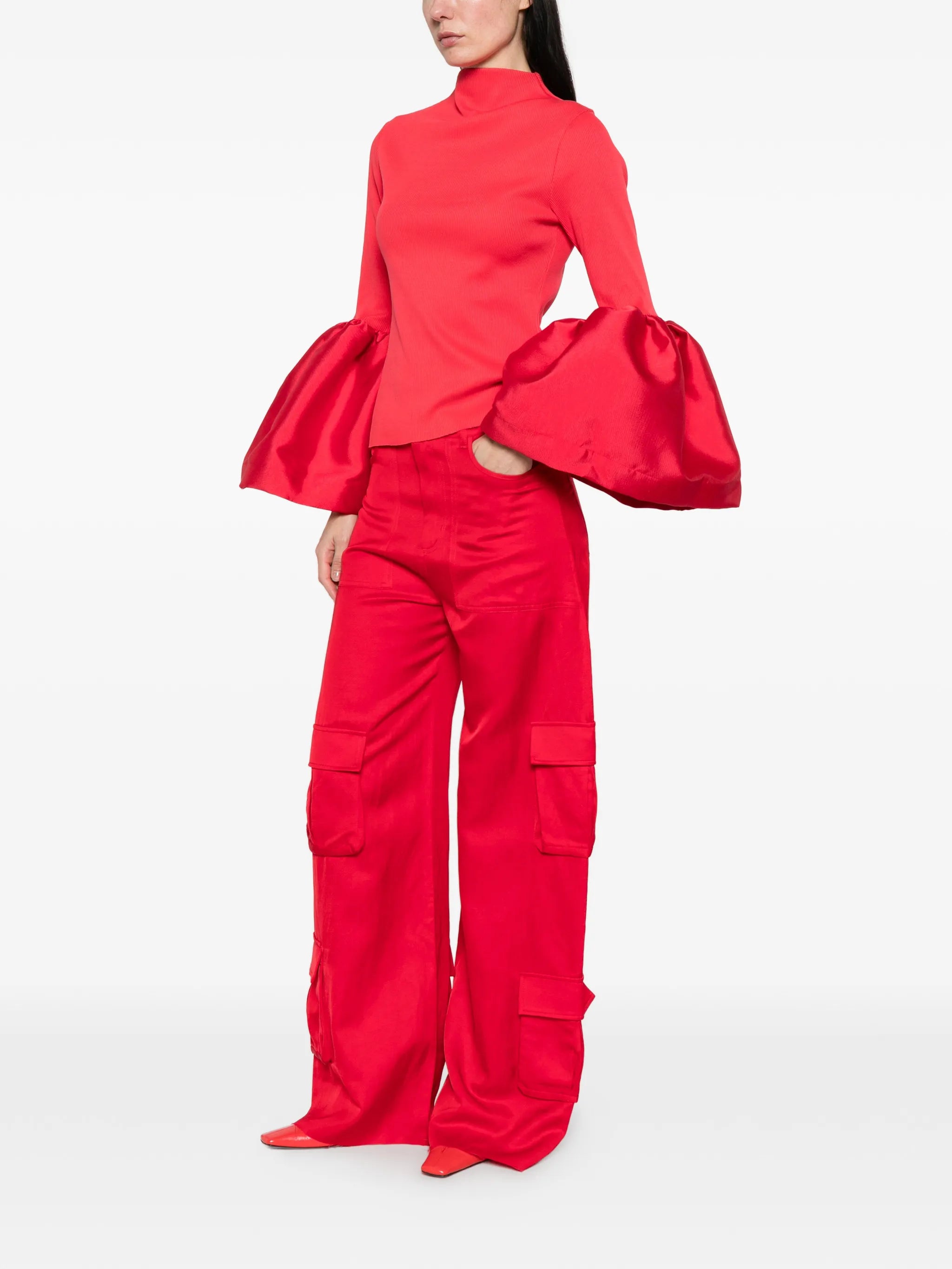 flared-cuff mock-neck top