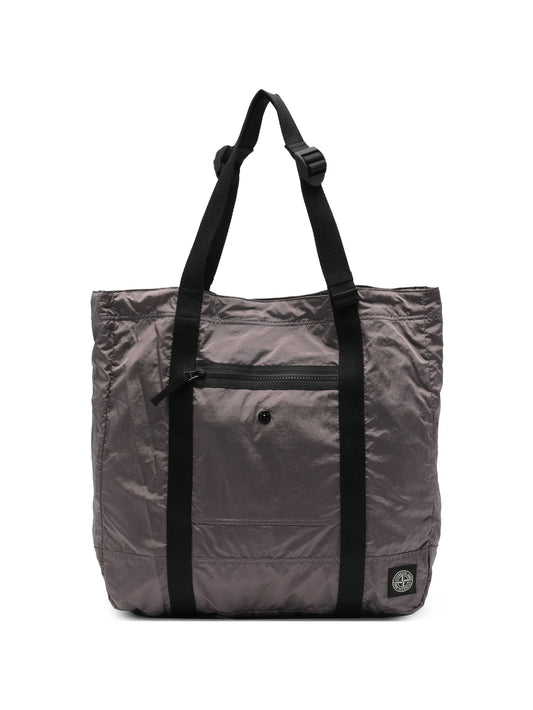 logo-patch zip-fastening tote bag