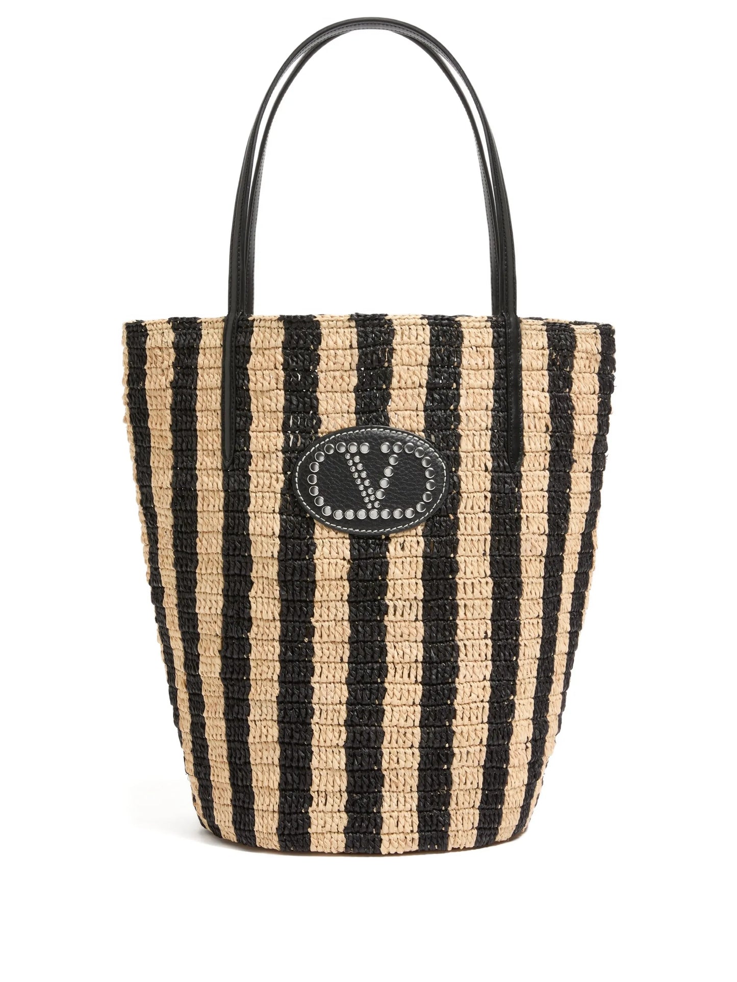 striped raffia shopping bag