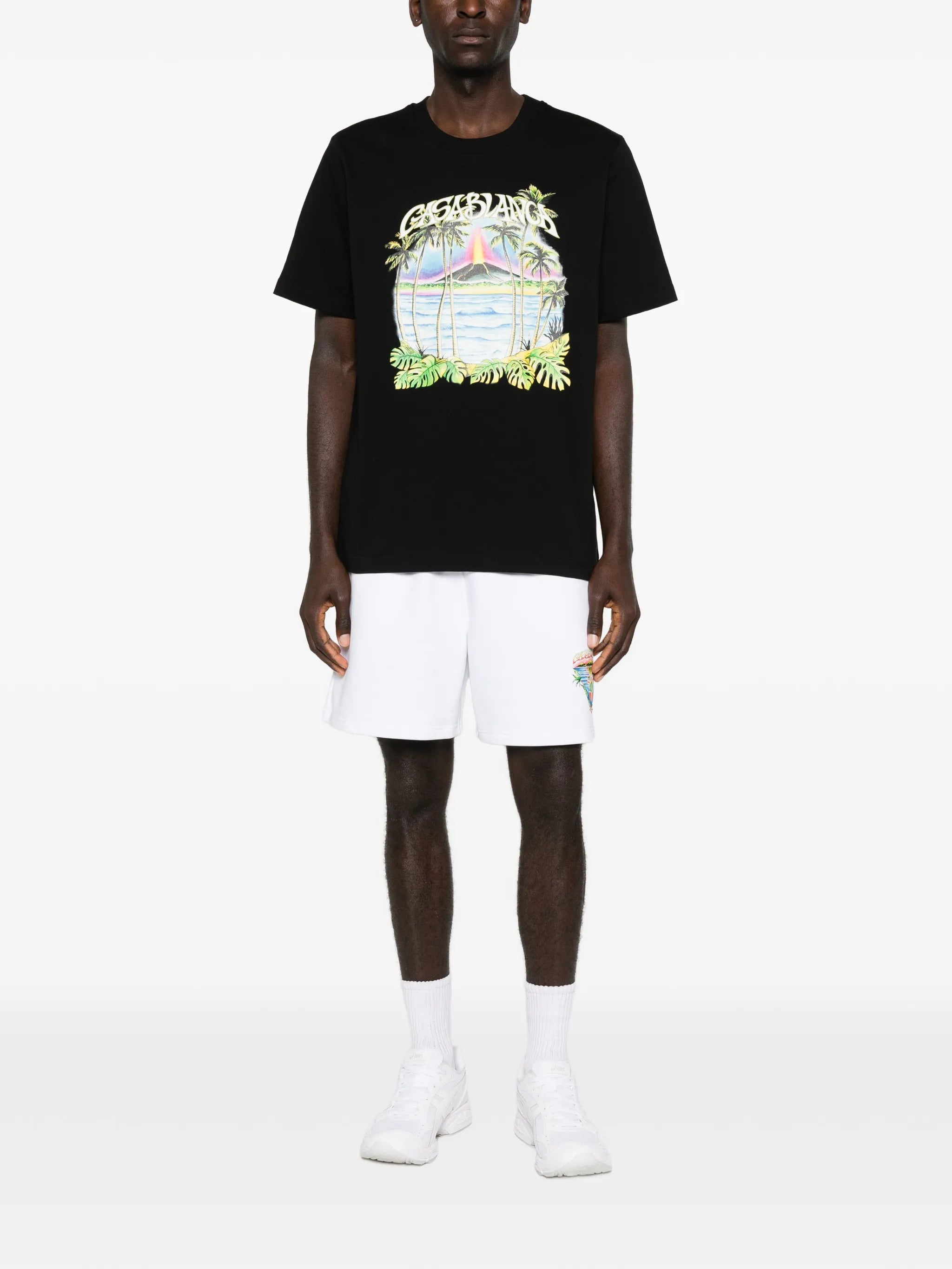 Volcano palm-tree tropical print T-shirt