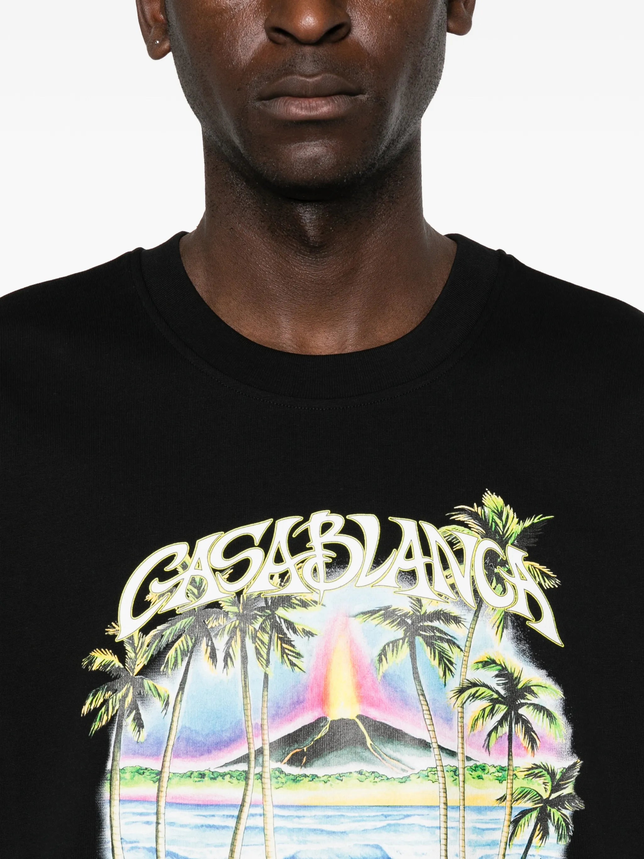 Volcano palm-tree tropical print T-shirt