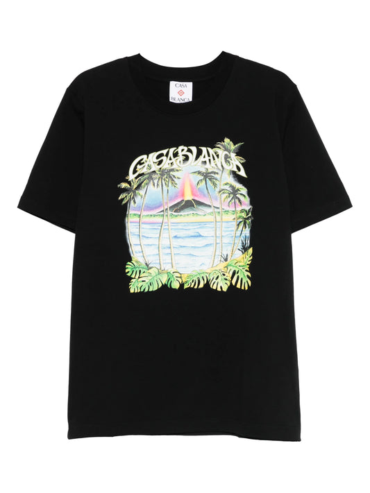 Volcano palm-tree tropical print T-shirt