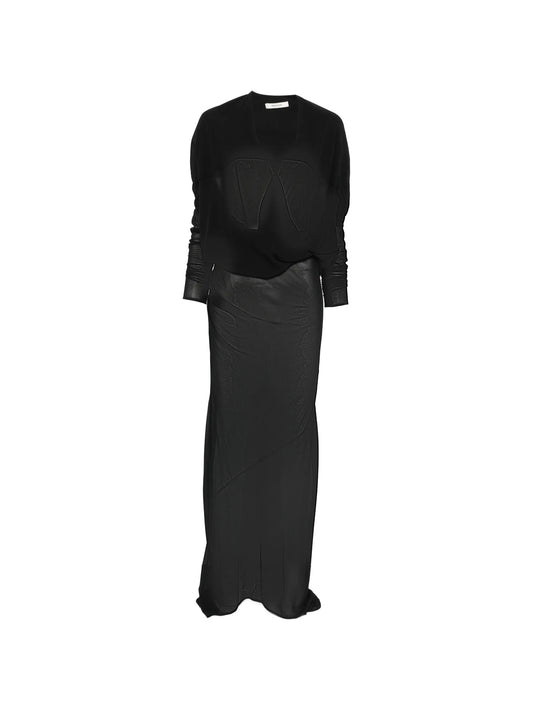 sheer-panel V-neck maxi wrap dress