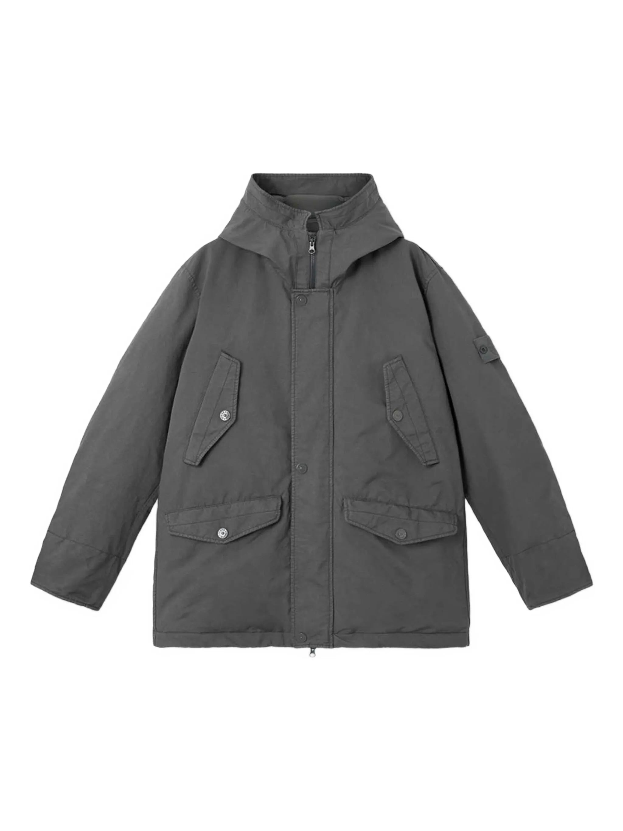 diagonal-pocket hooded parka
