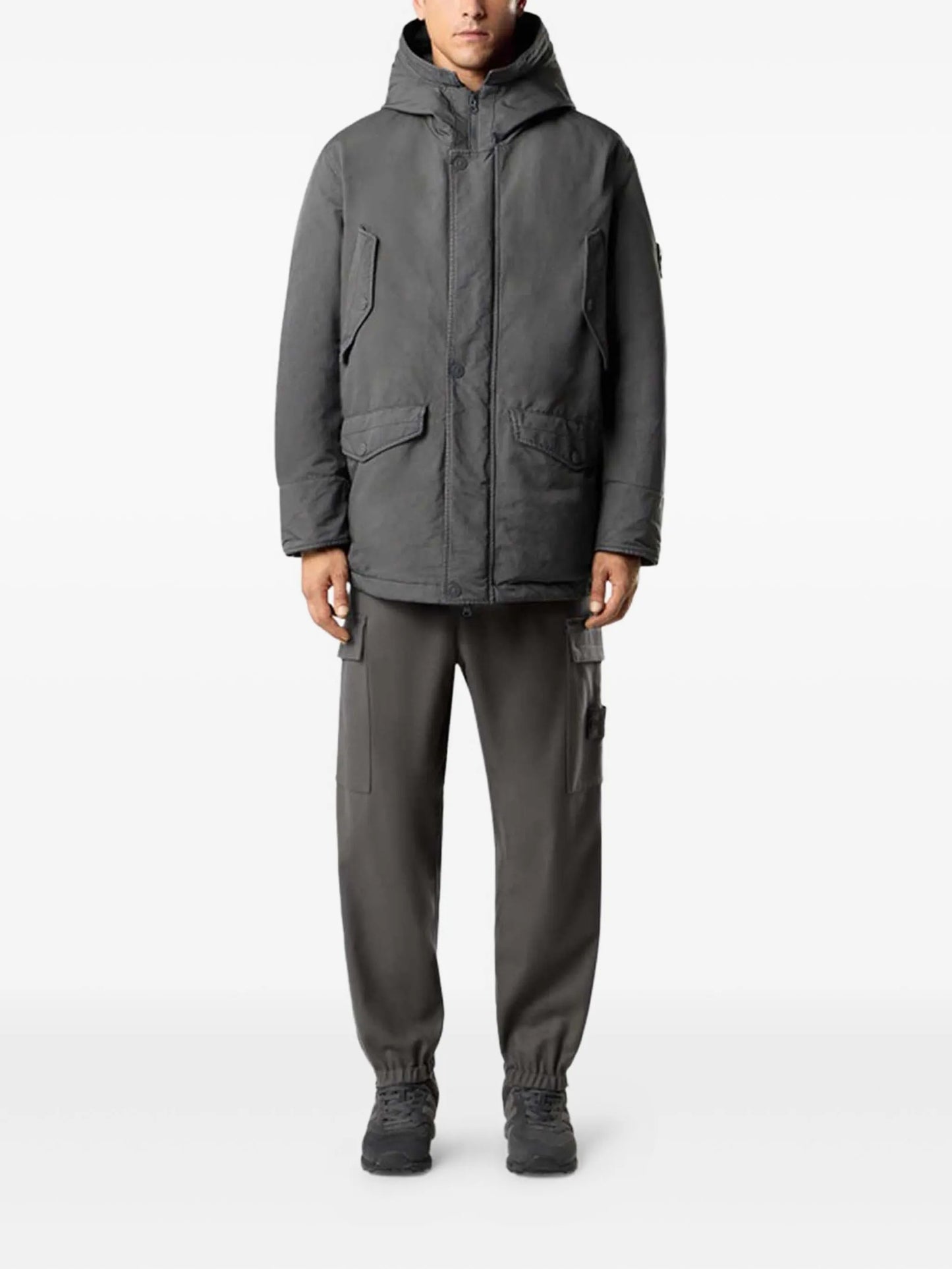 diagonal-pocket hooded parka