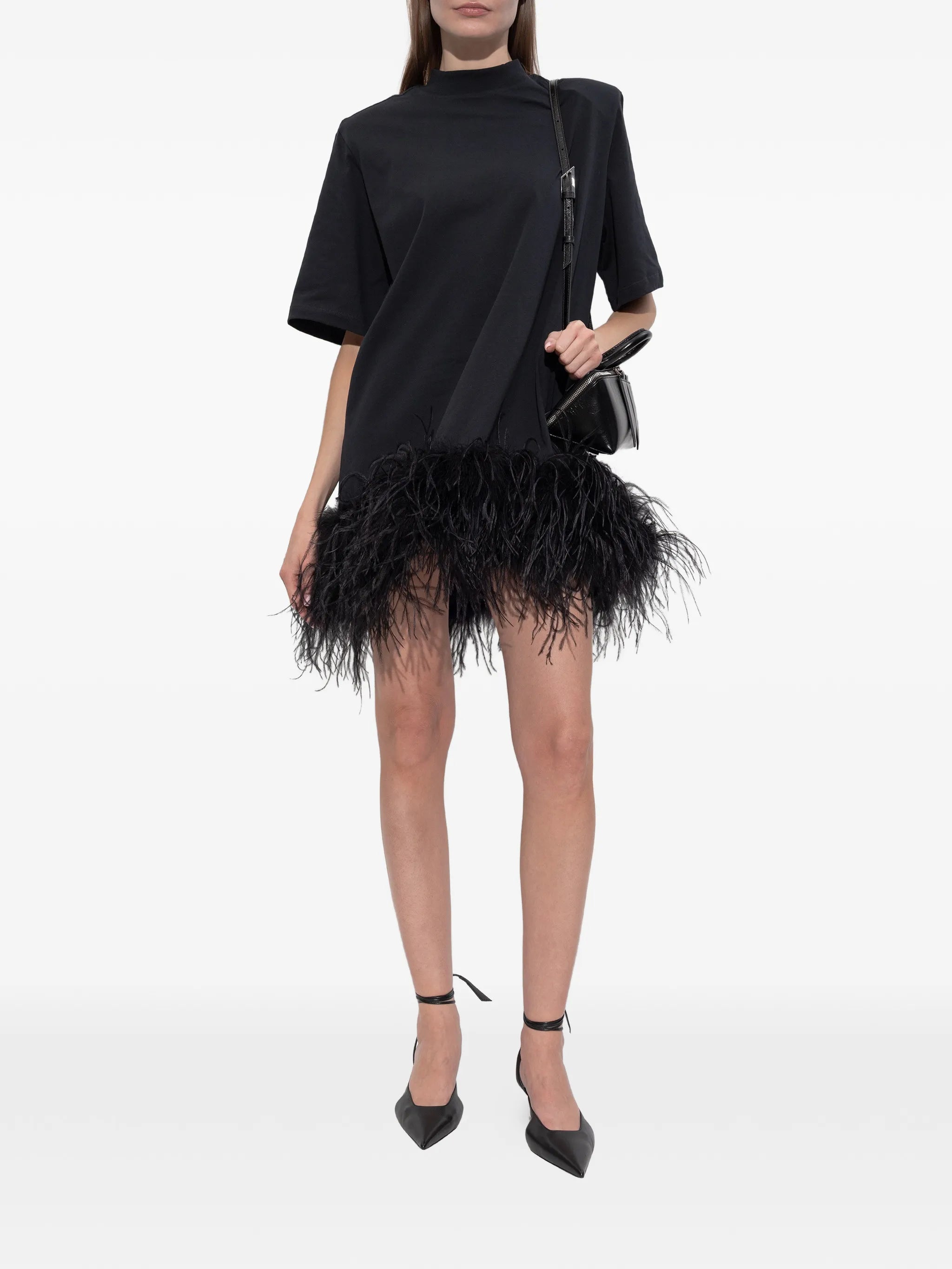 feather-trim mini dress