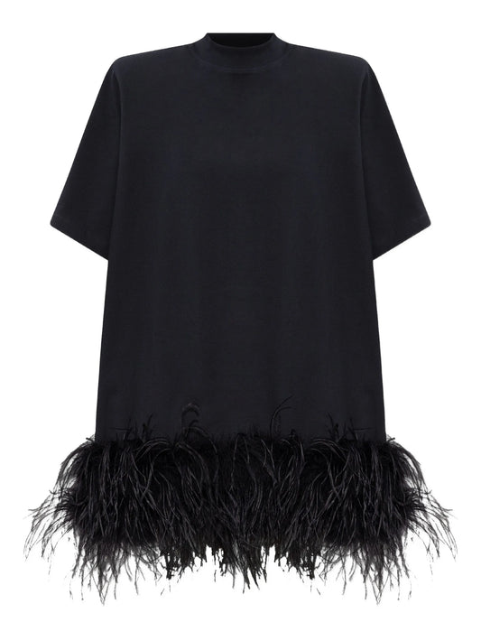 feather-trim mini dress