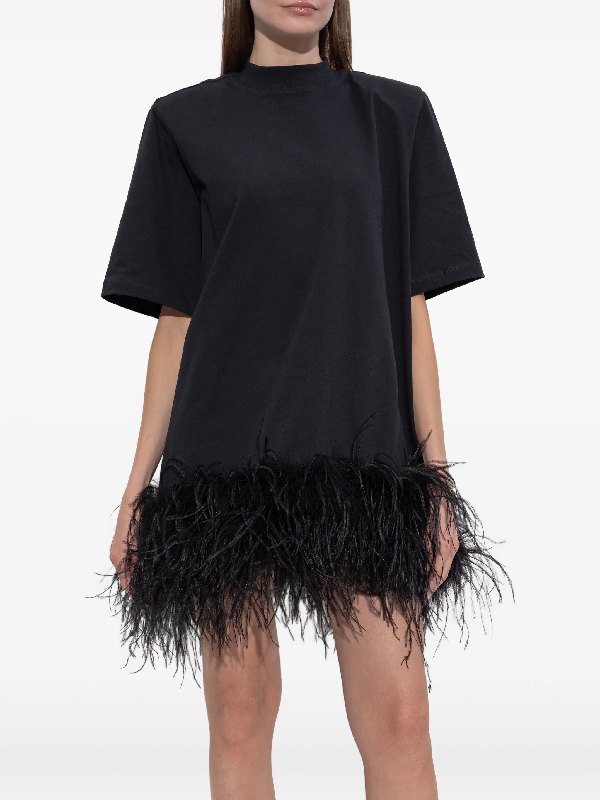 feather-trim mini dress