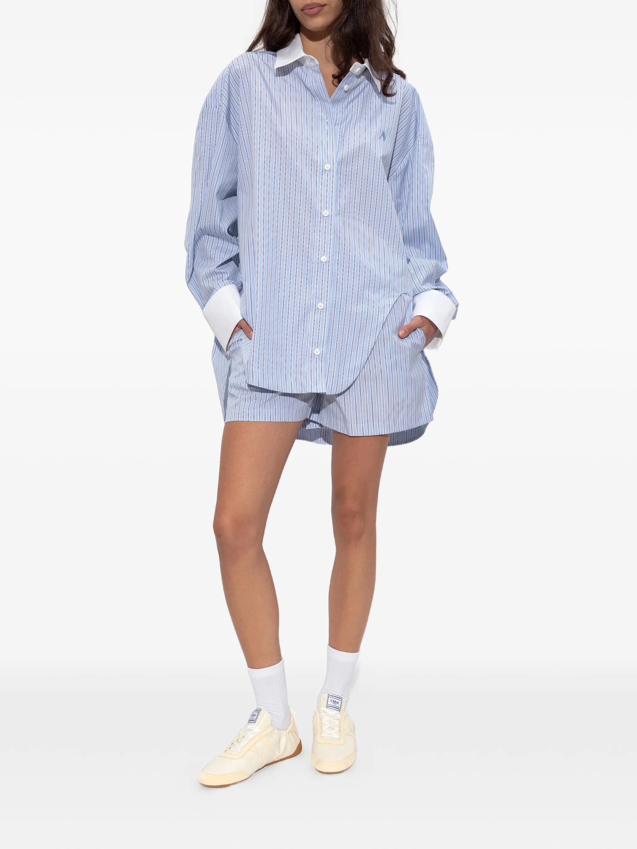 striped-pattern elasticated mini shorts