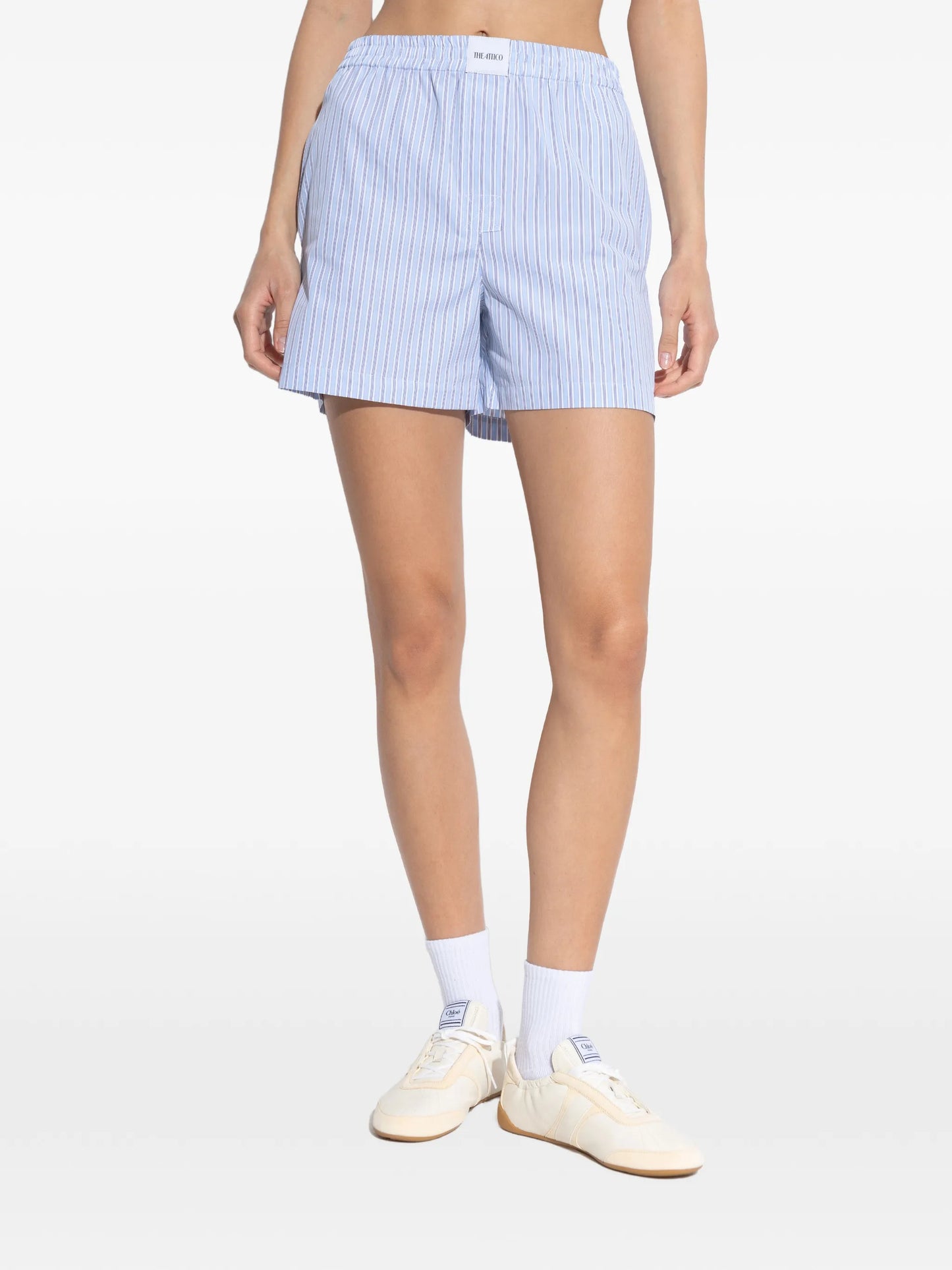 striped-pattern elasticated mini shorts