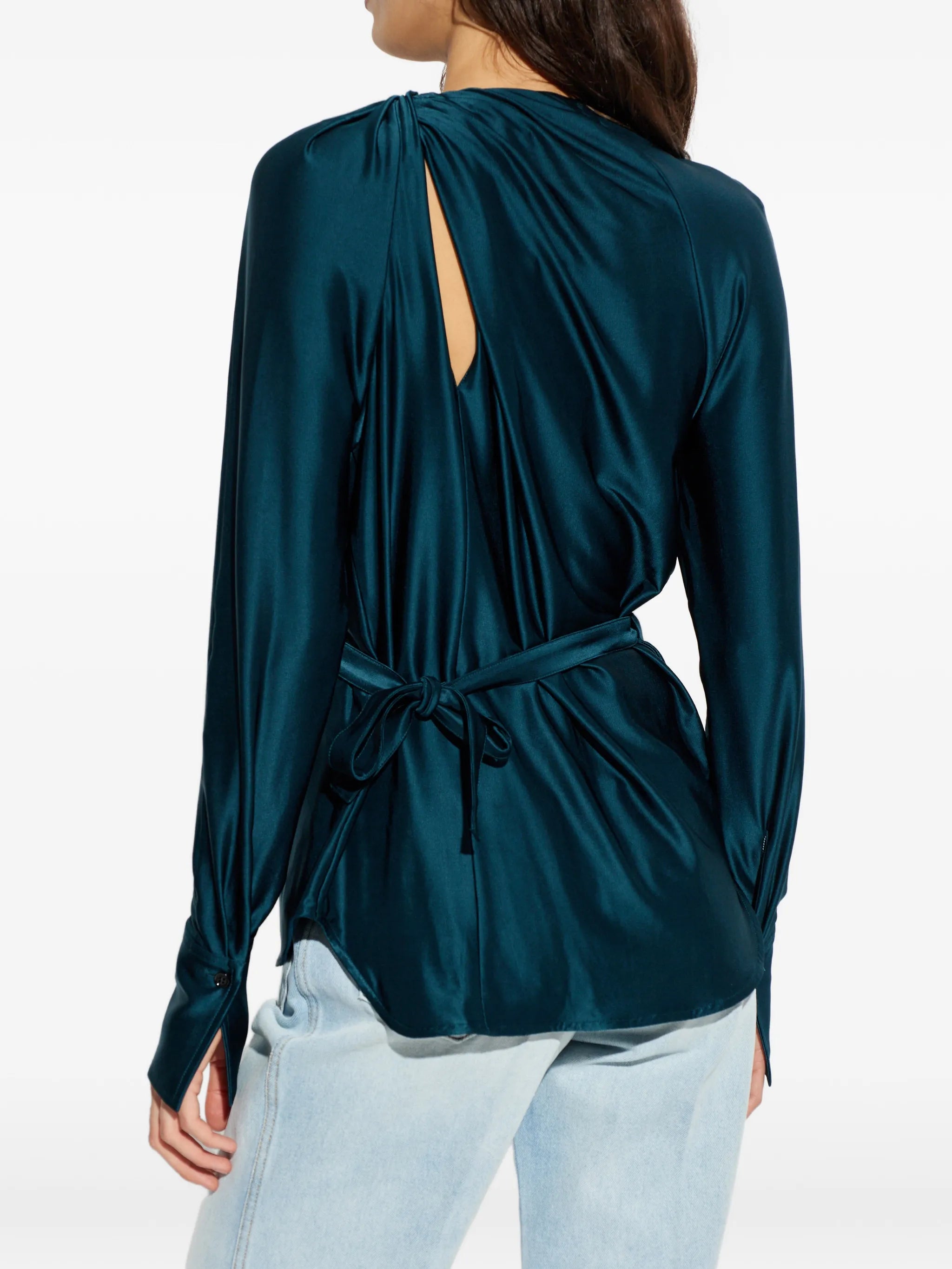 open-back long-sleeve blouse