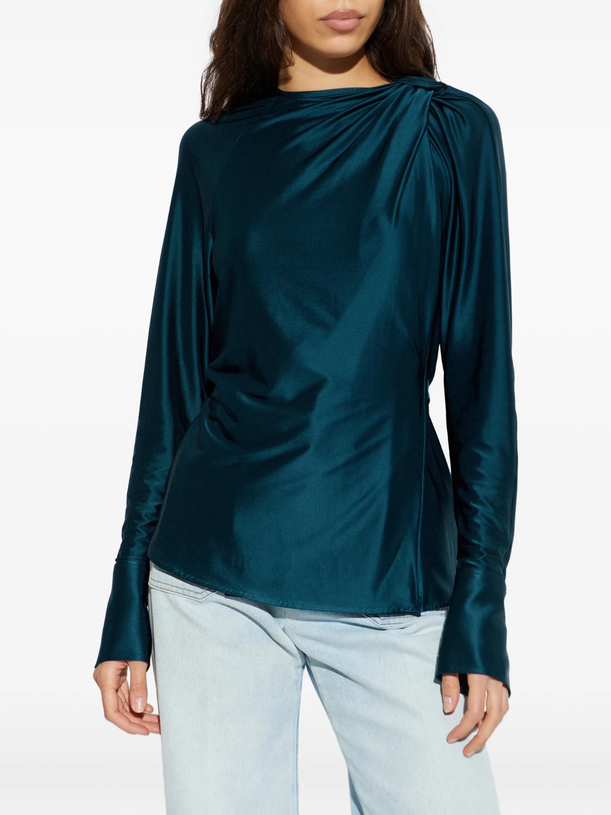 open-back long-sleeve blouse