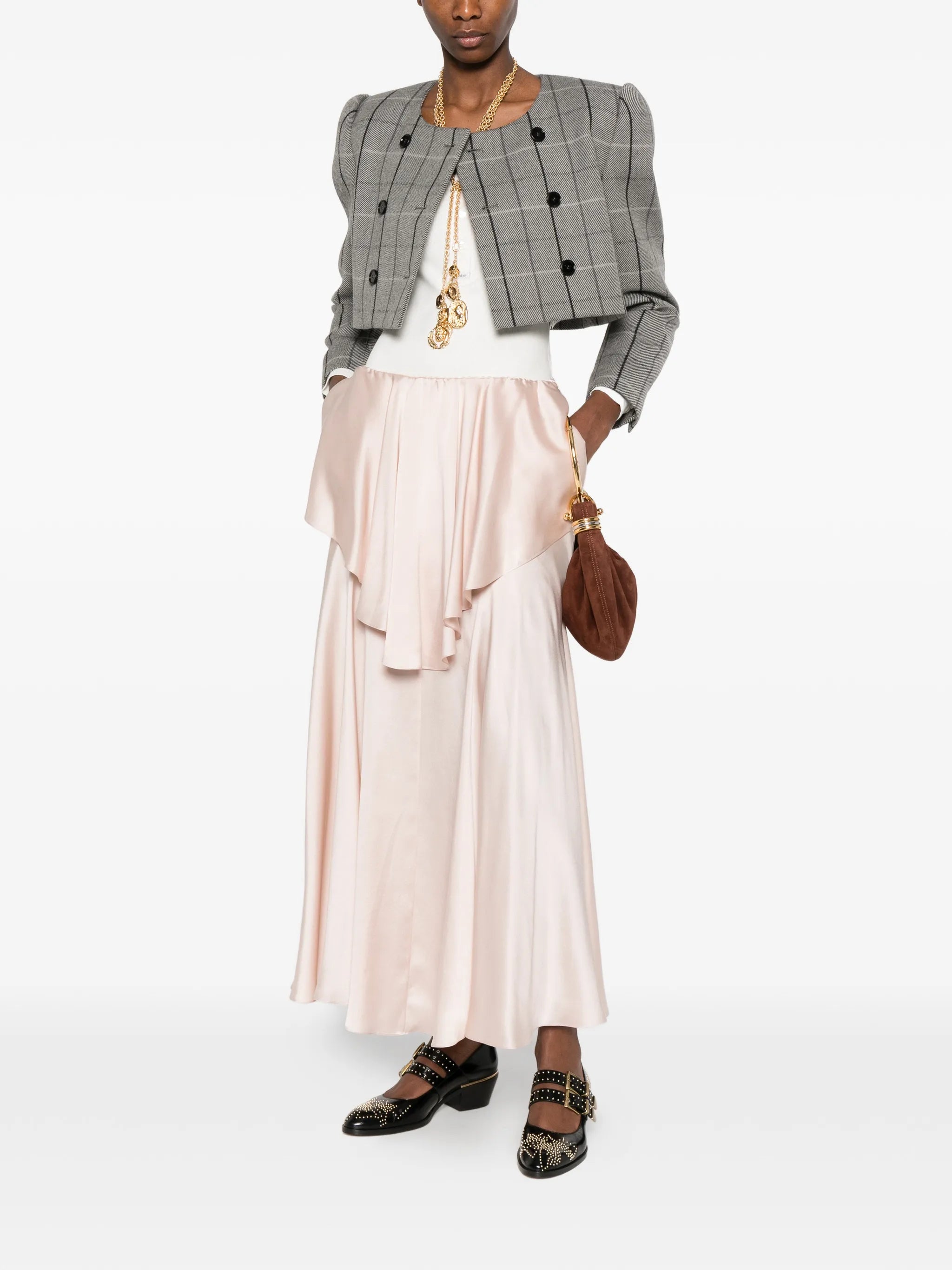 ruffled satin maxi skirt
