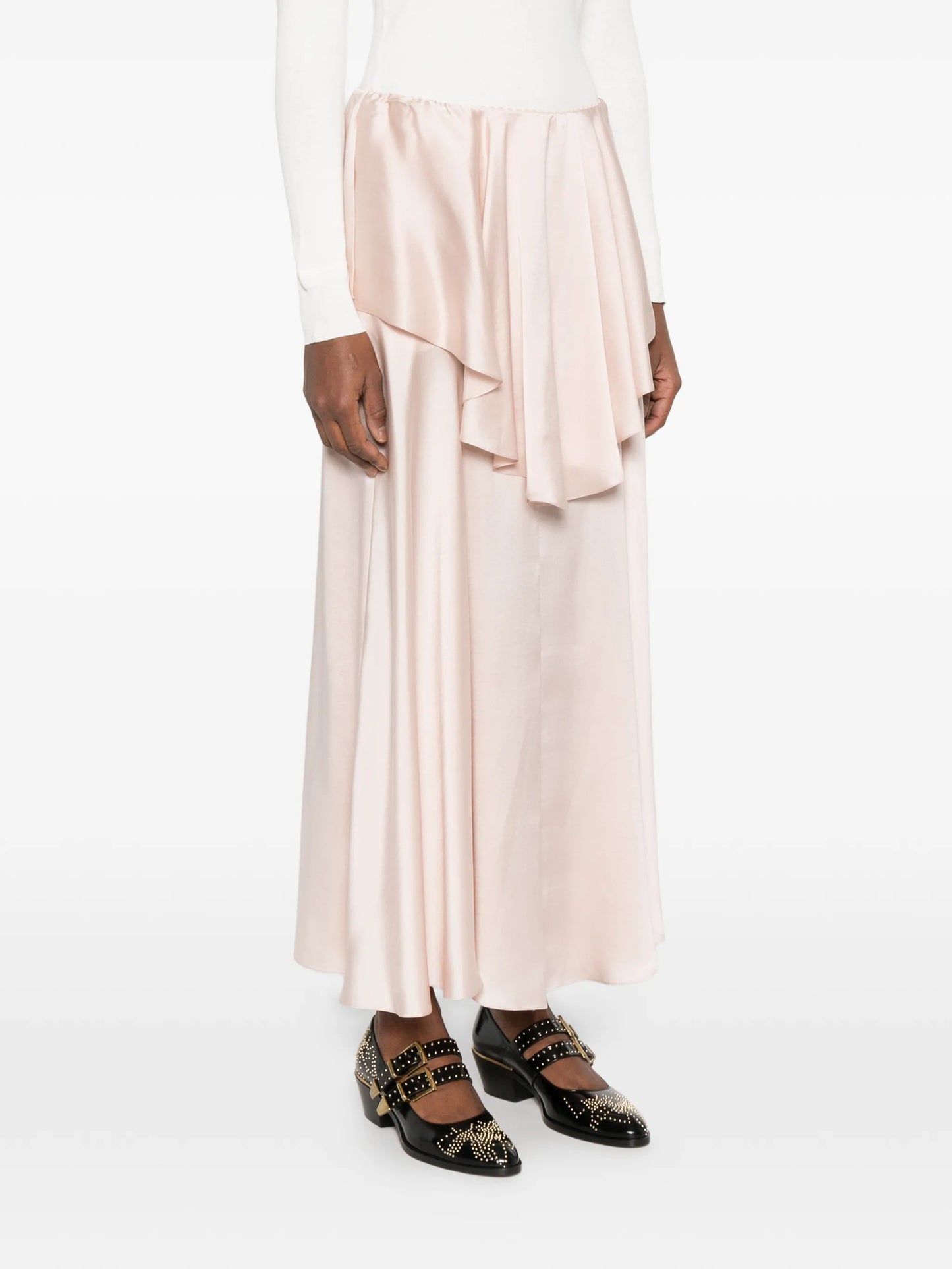 ruffled satin maxi skirt