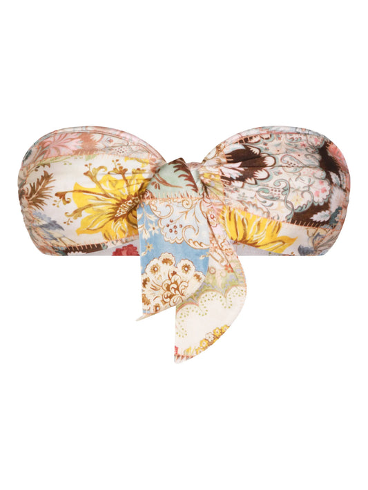 patchwork-print bikini top