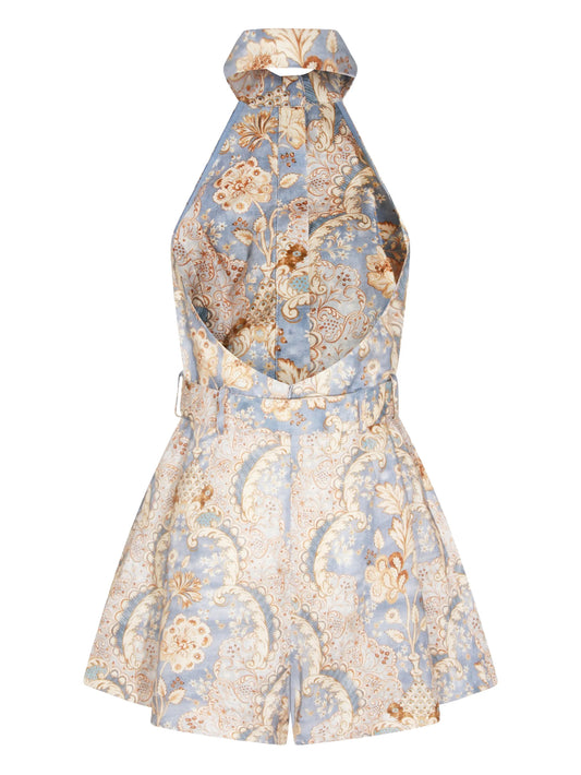 halter-neck patterned playsuit