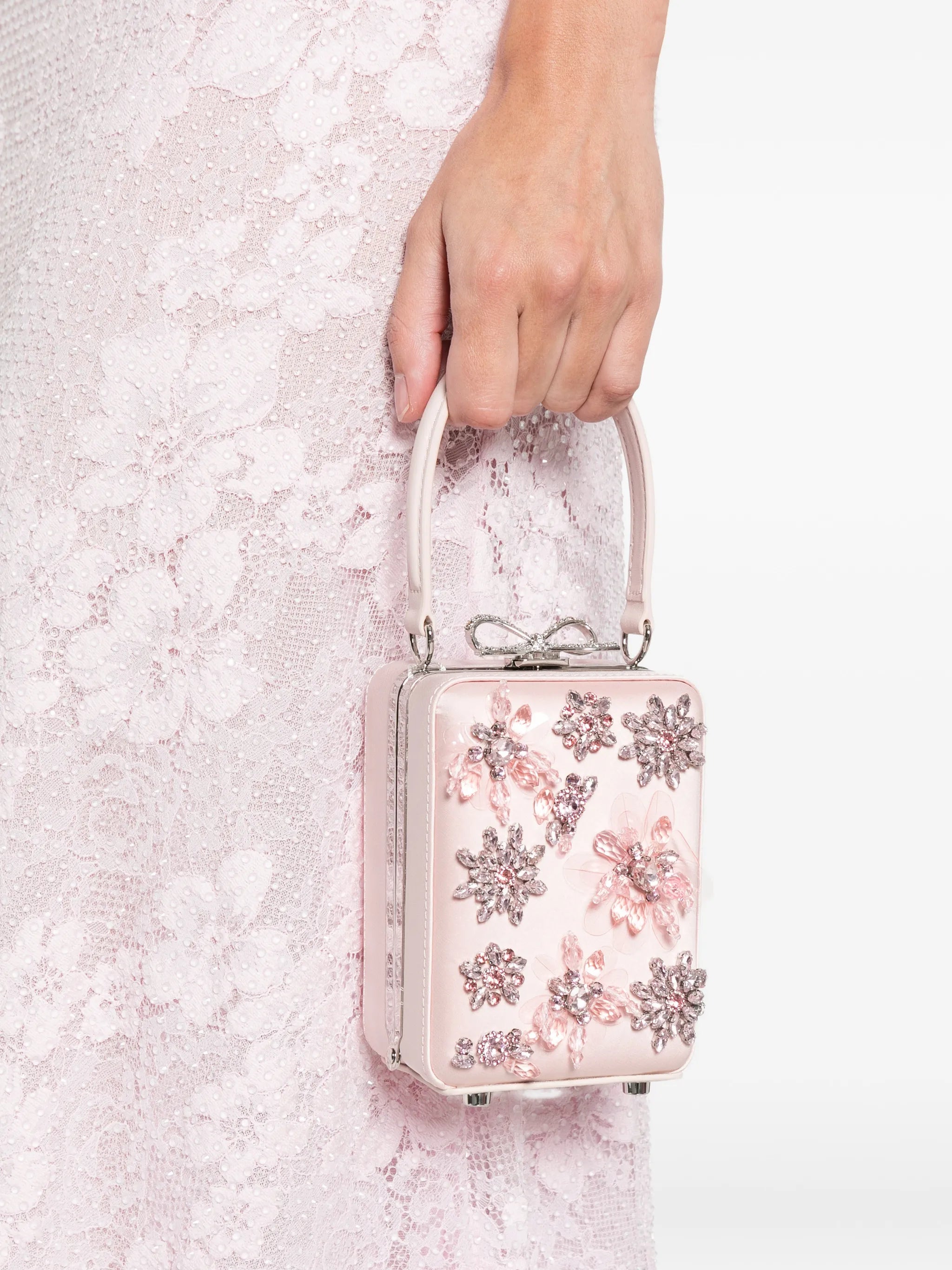 floral embellished top handle tote bag