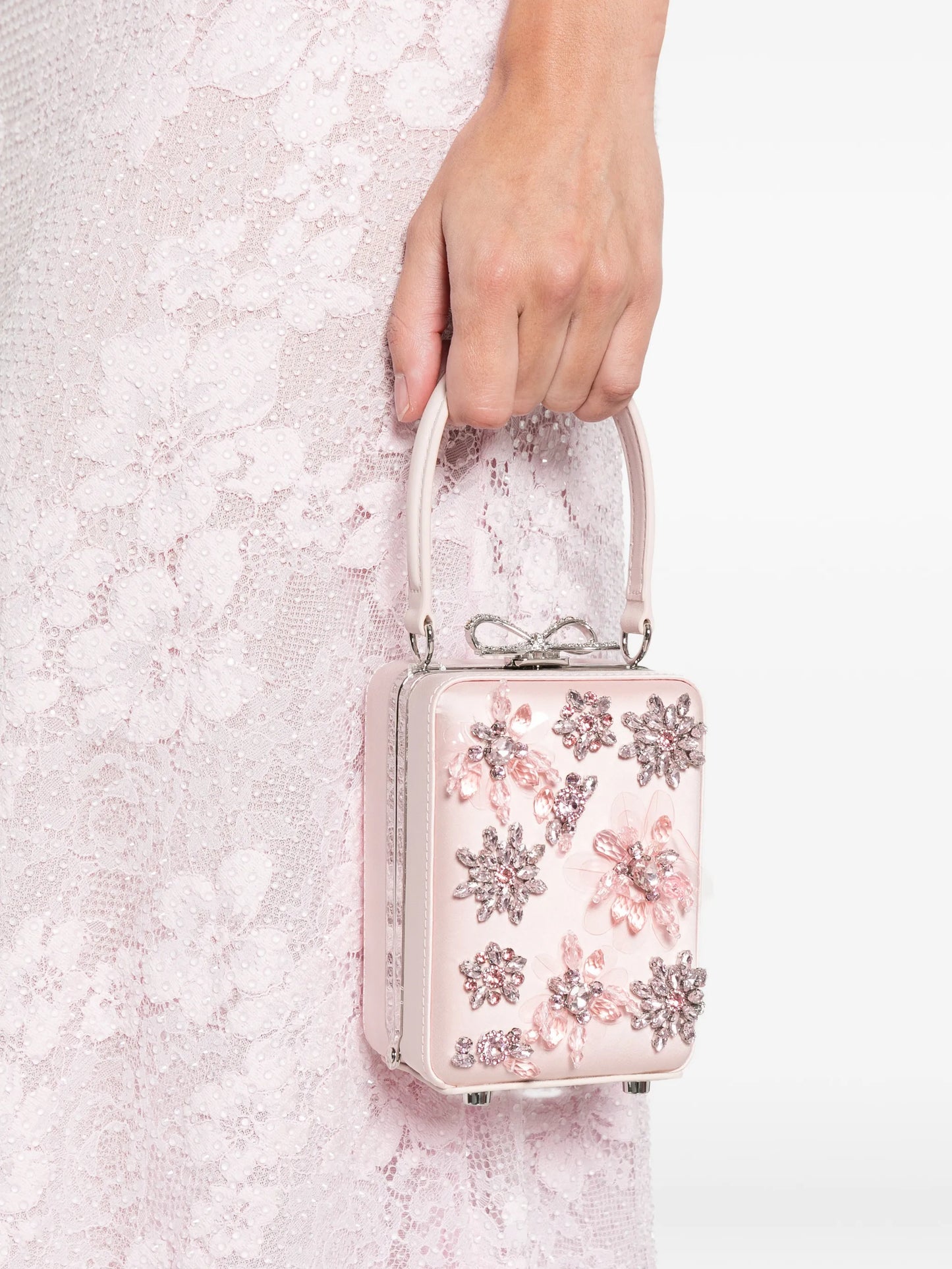 floral embellished top handle tote bag