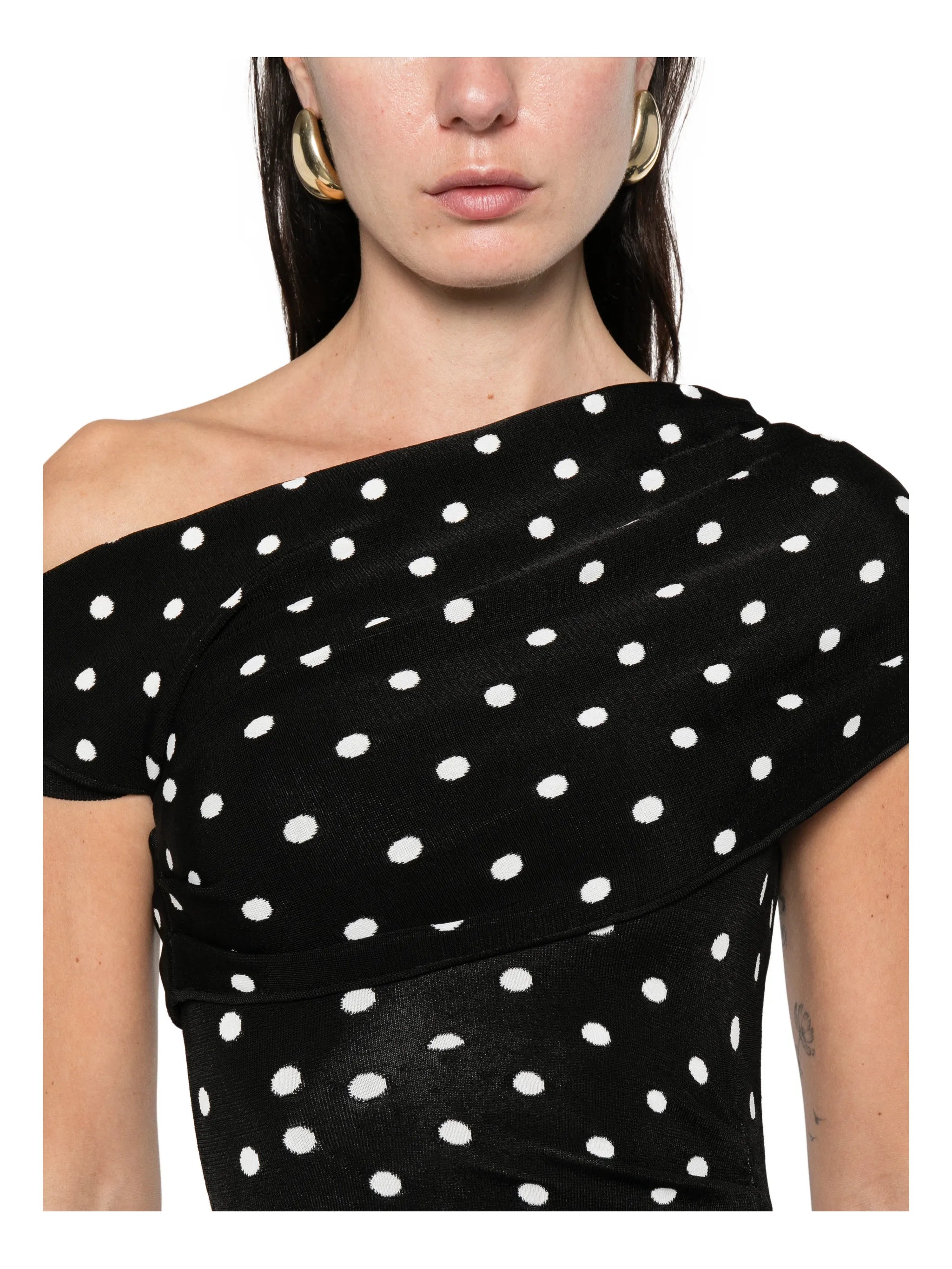polka-dot one-shoulder mini dress