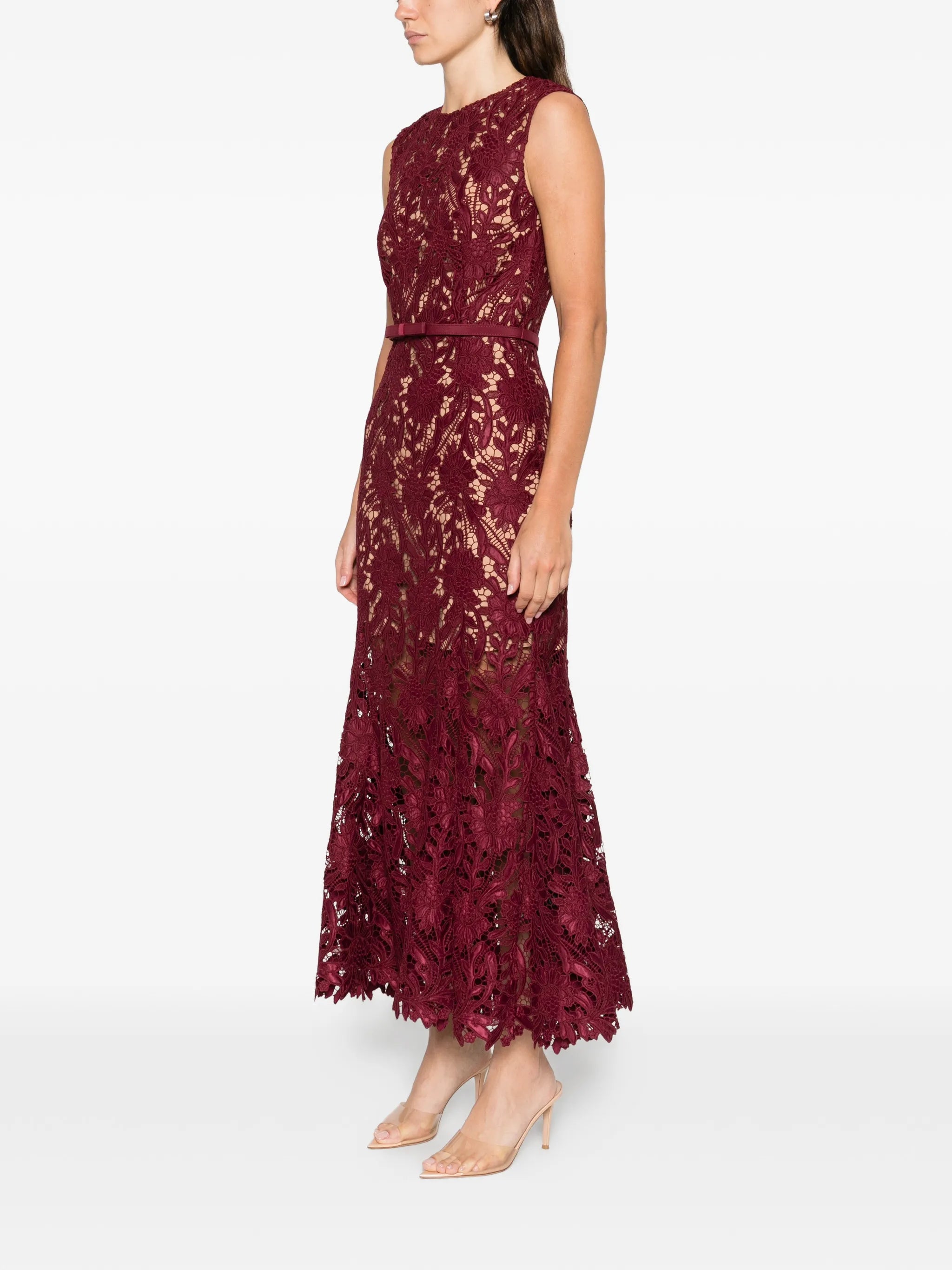 lace belted maxi dress