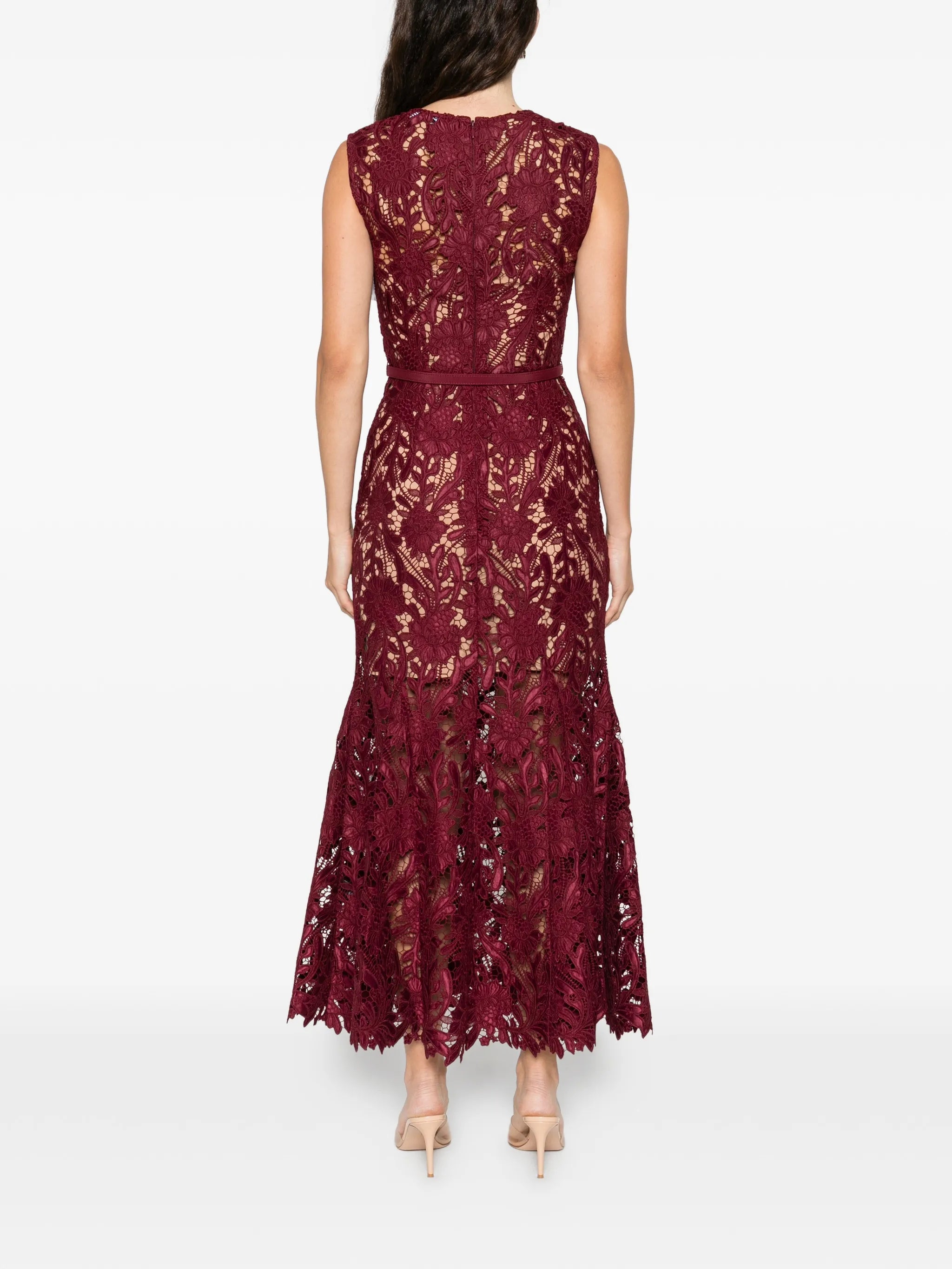 lace belted maxi dress