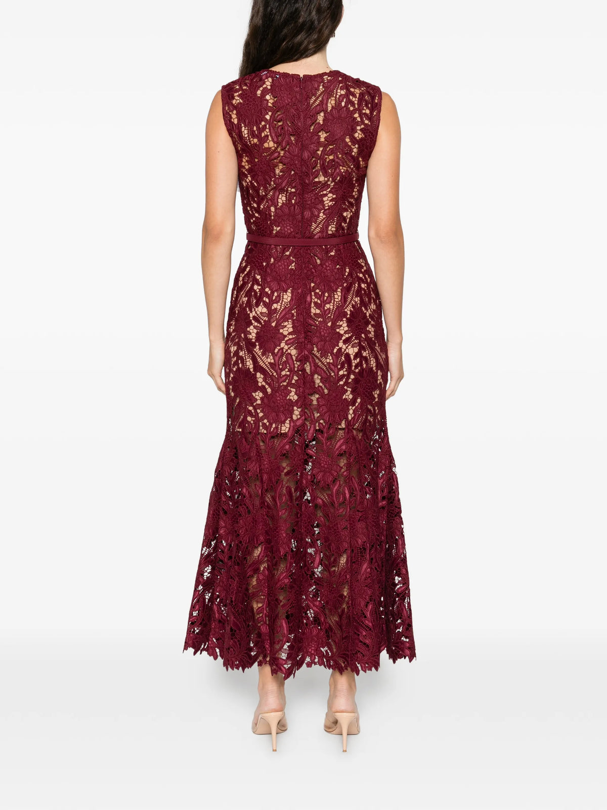lace belted maxi dress