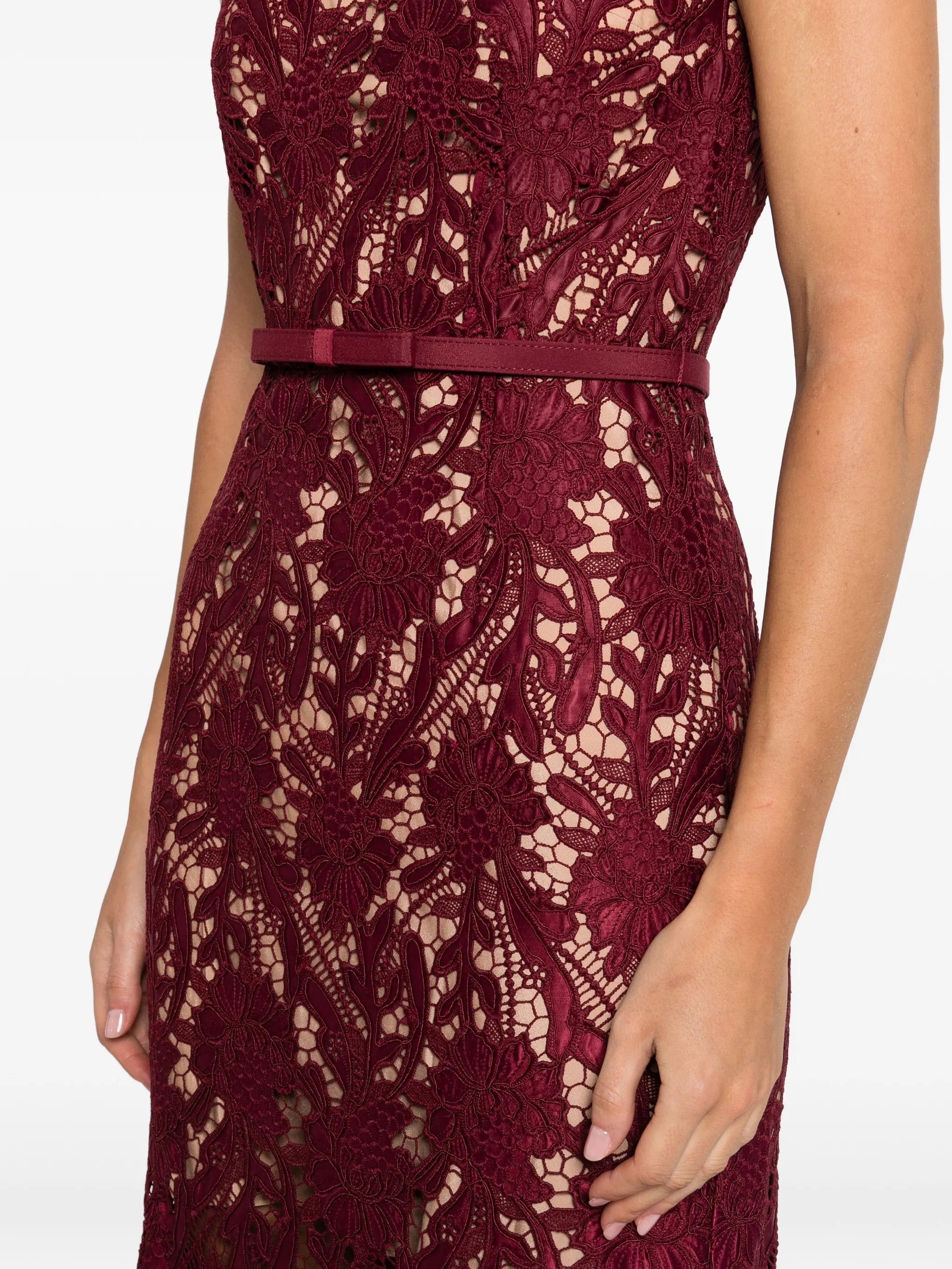 lace belted maxi dress