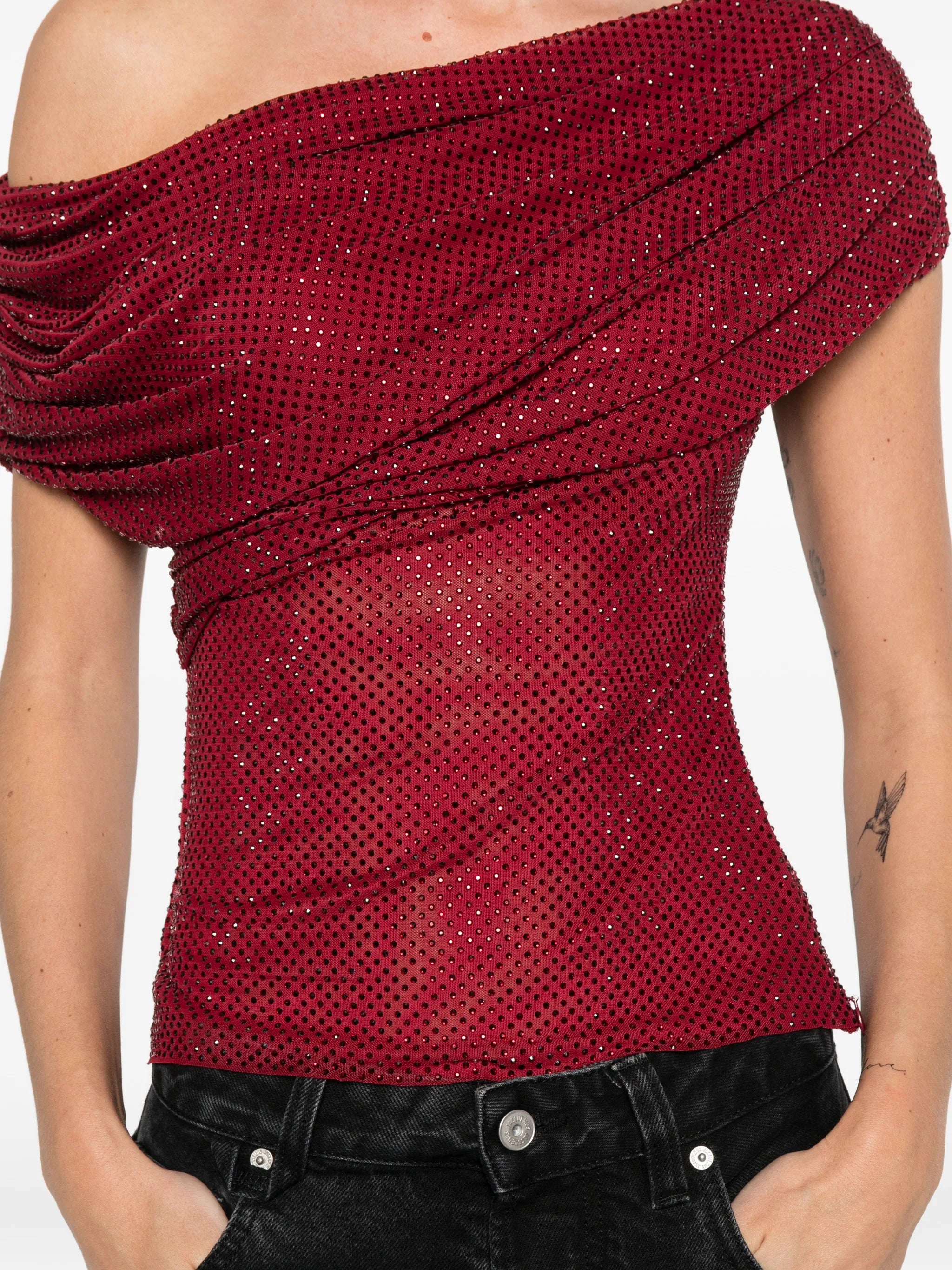 draped one-shoulder top