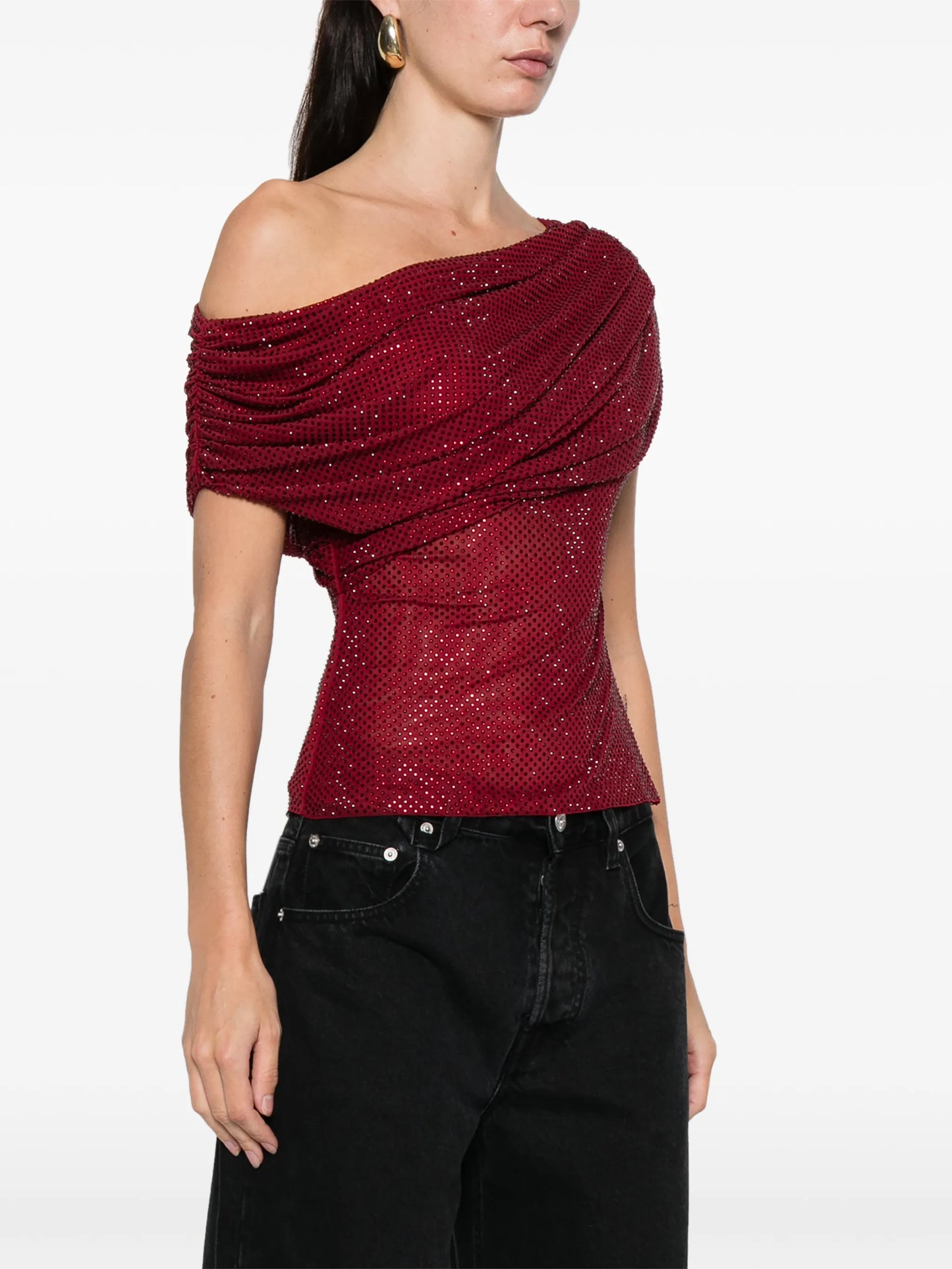 draped one-shoulder top