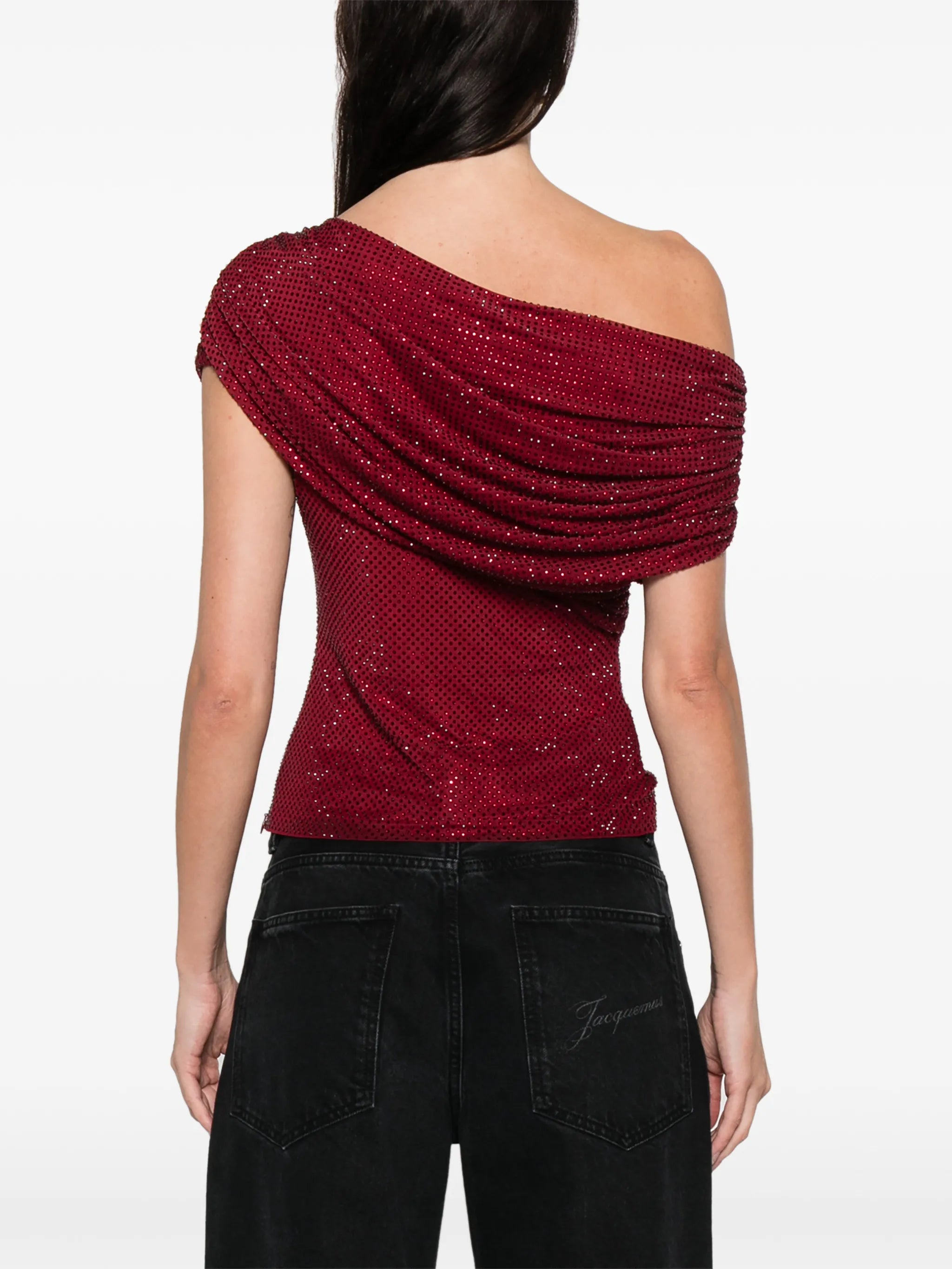 draped one-shoulder top
