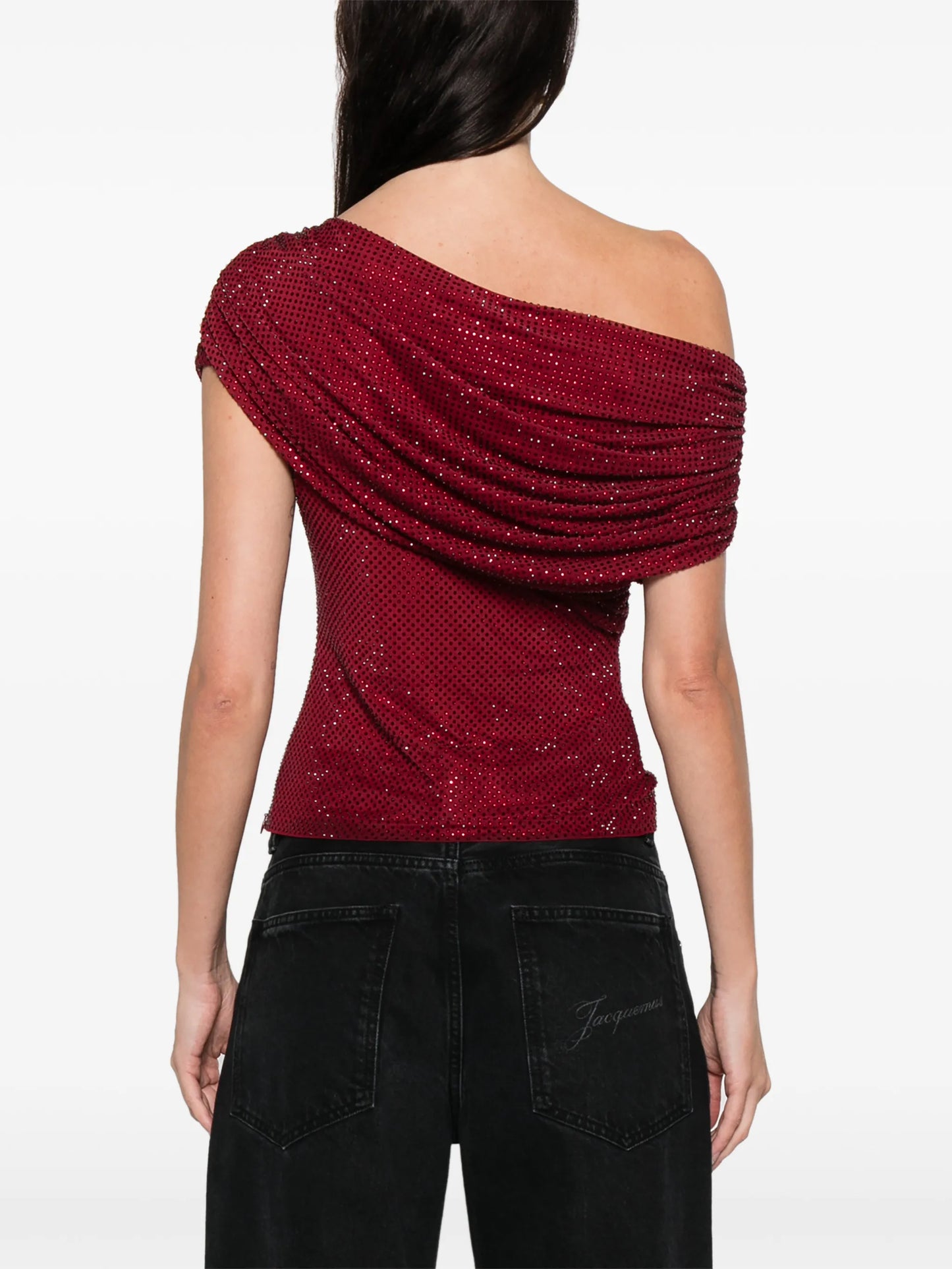 draped one-shoulder top