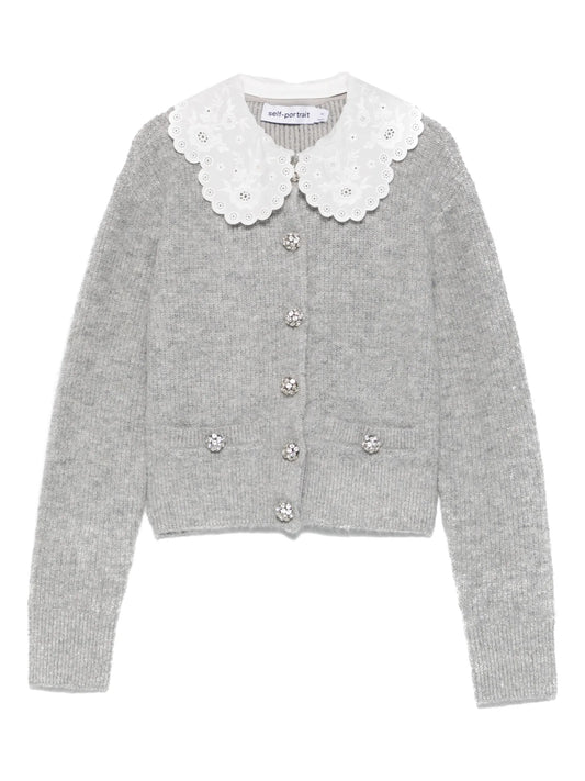 scalloped-collar embellished cardigan