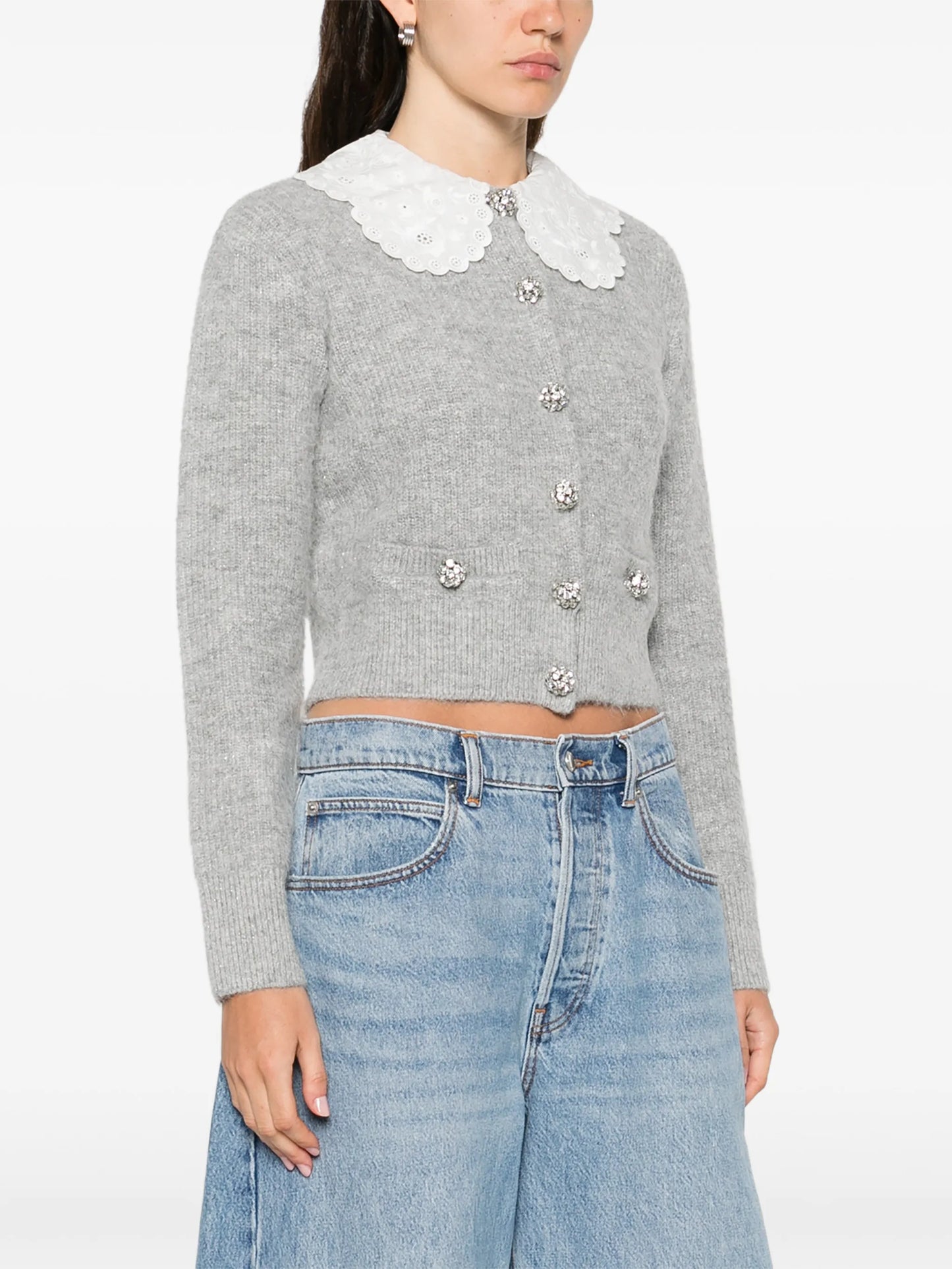 scalloped-collar embellished cardigan