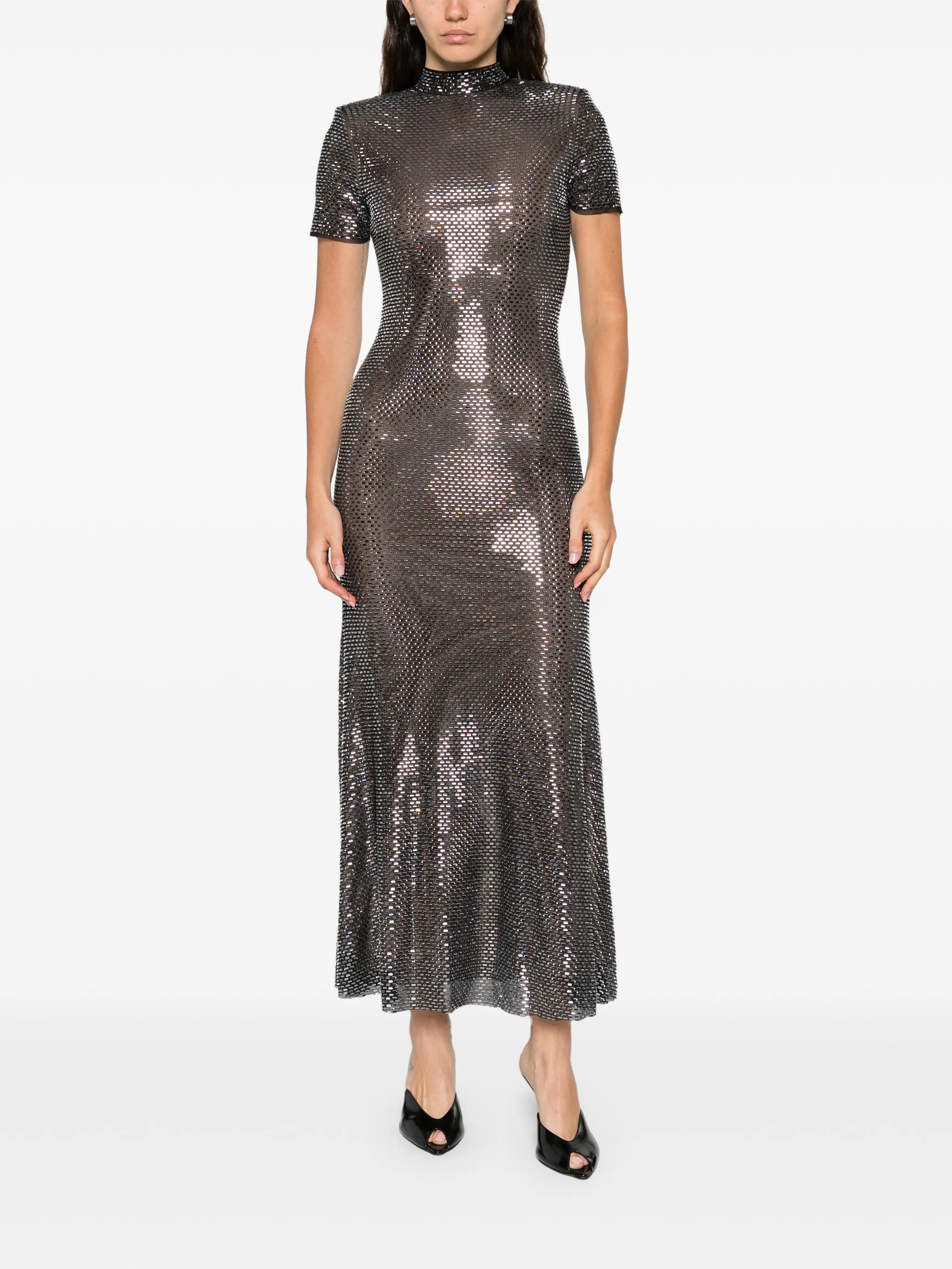 embellished short-sleeve midi dress