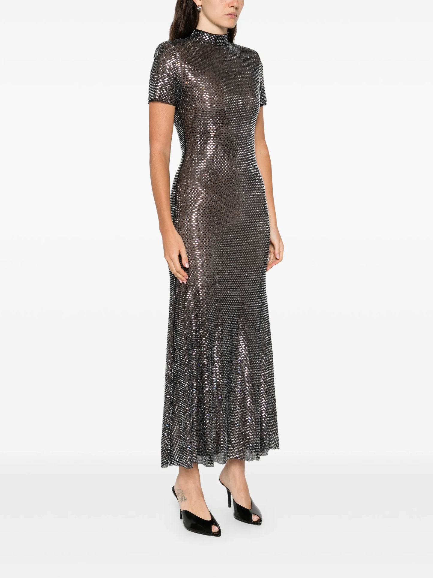 embellished short-sleeve midi dress