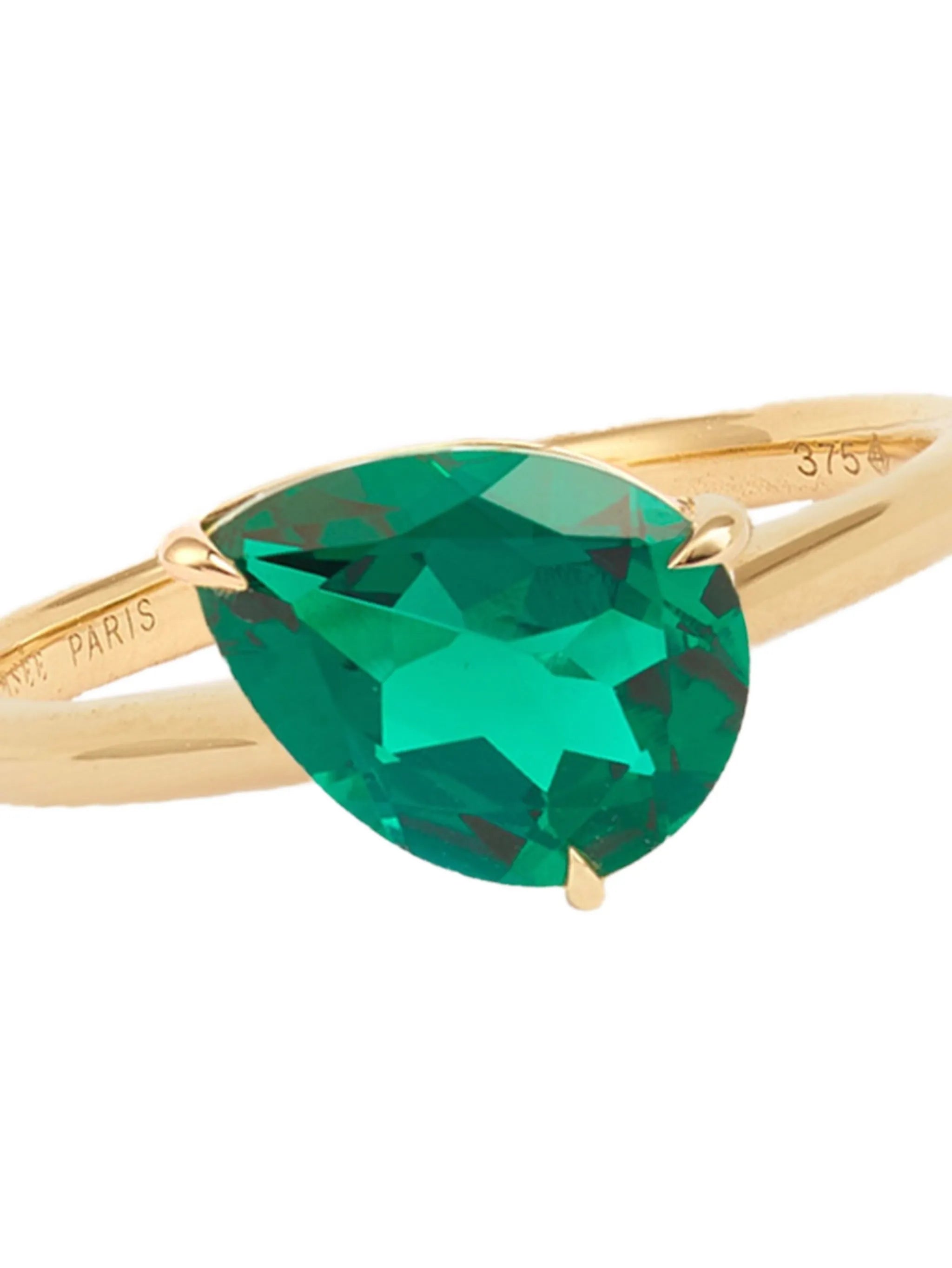 9K yellow gold Iris emerald ring