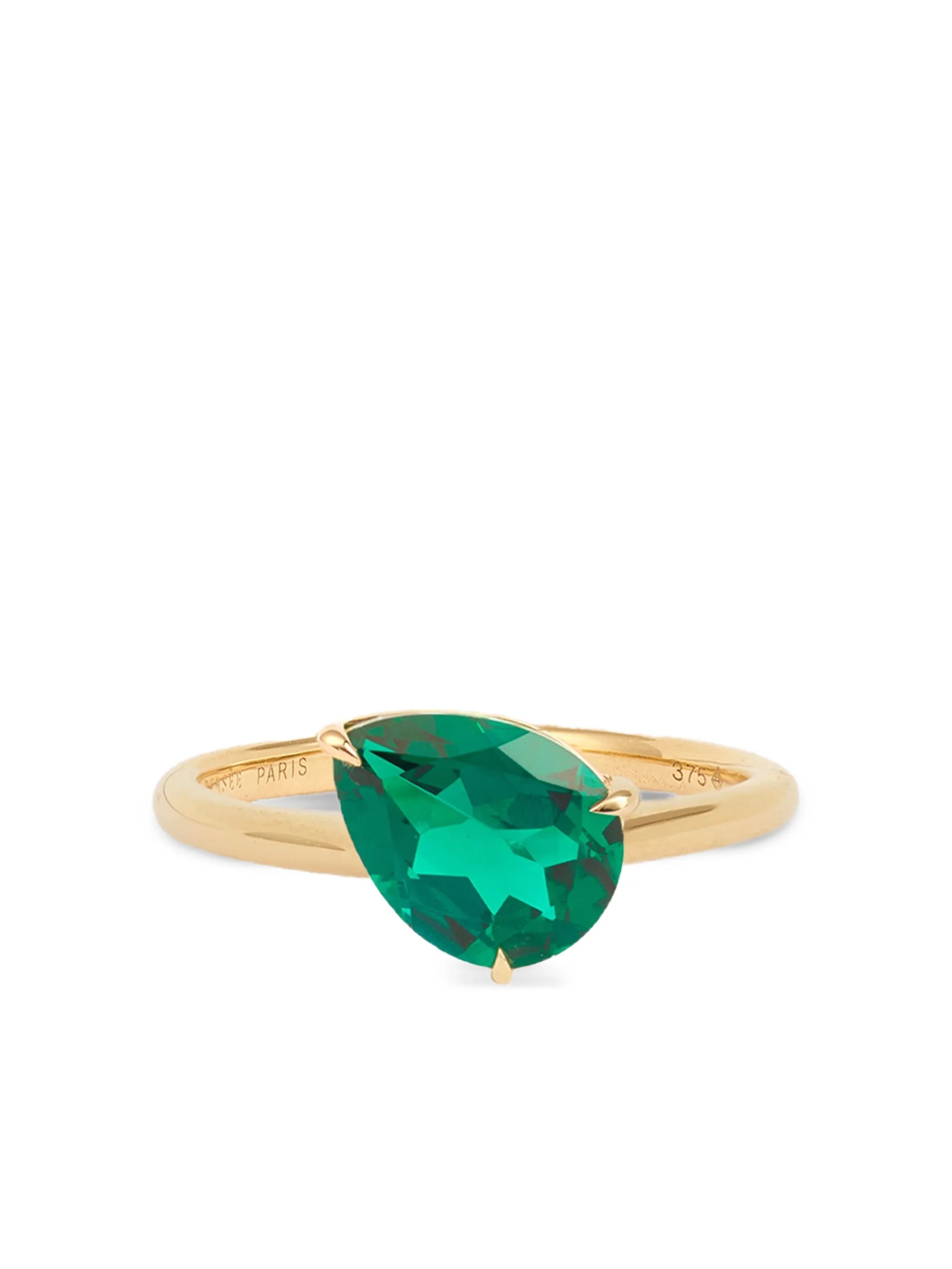 9K yellow gold Iris emerald ring